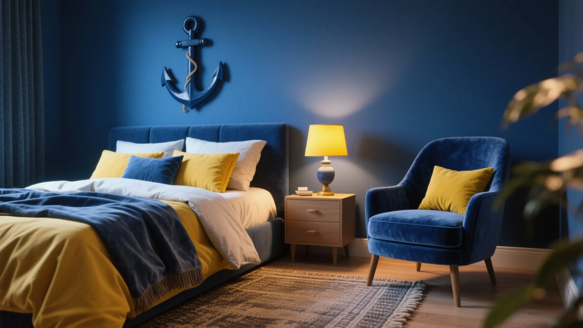 2. Blue Walls with Yellow Accessories