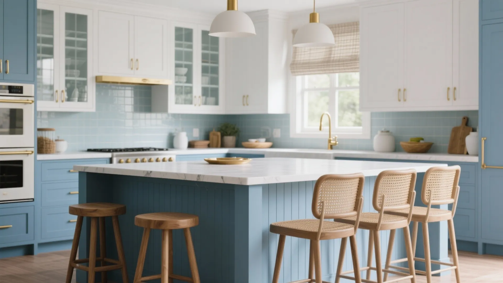 Blue and White with Warm Brass