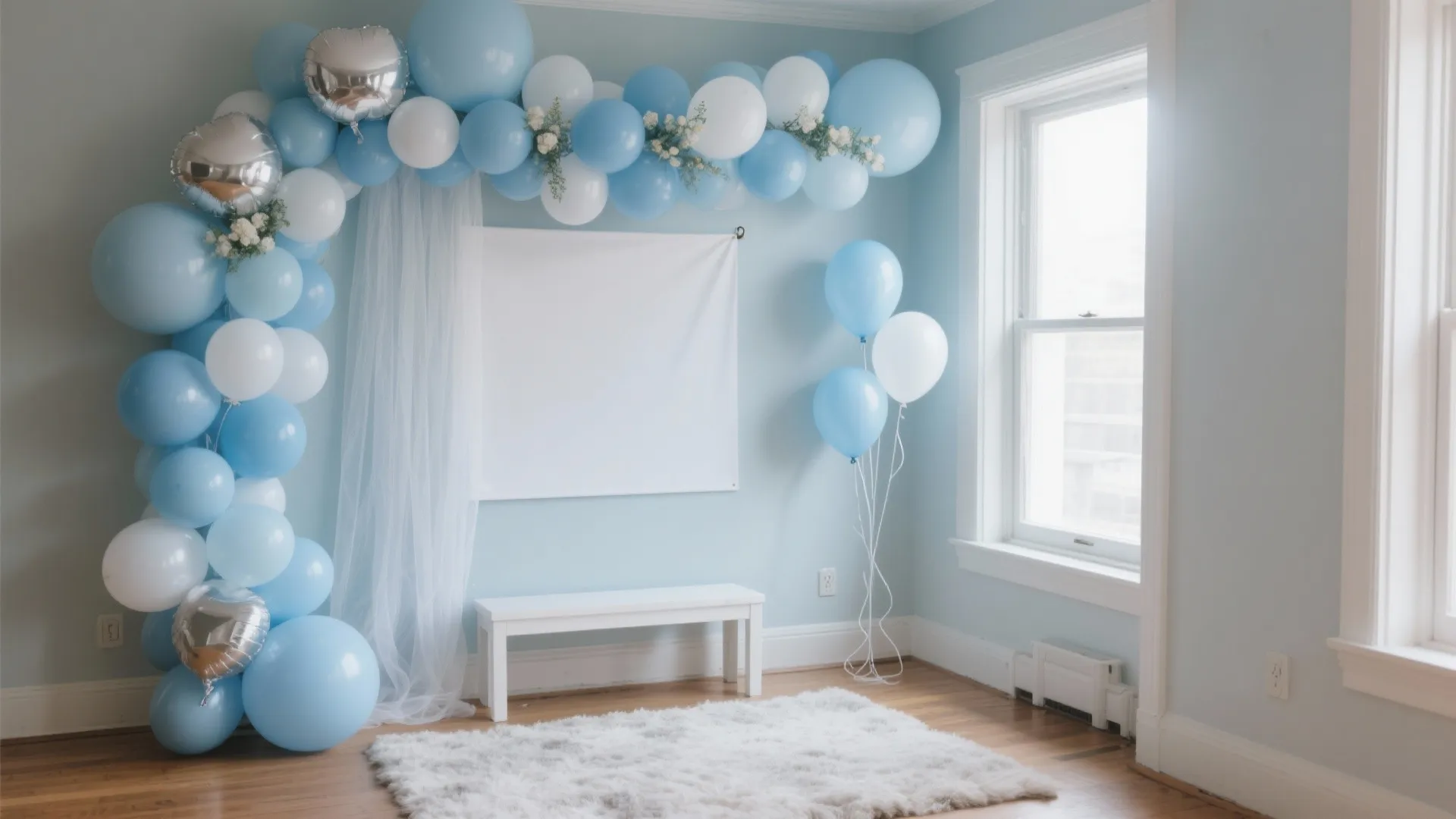 Soft Blue & White Balloon Layers with Cozy Fabrics
