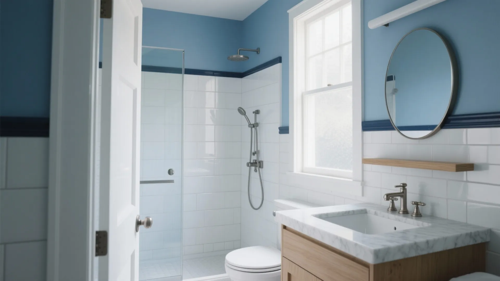 Small Bath Feels Dark? Blue and White Tile Bathroom Ideas