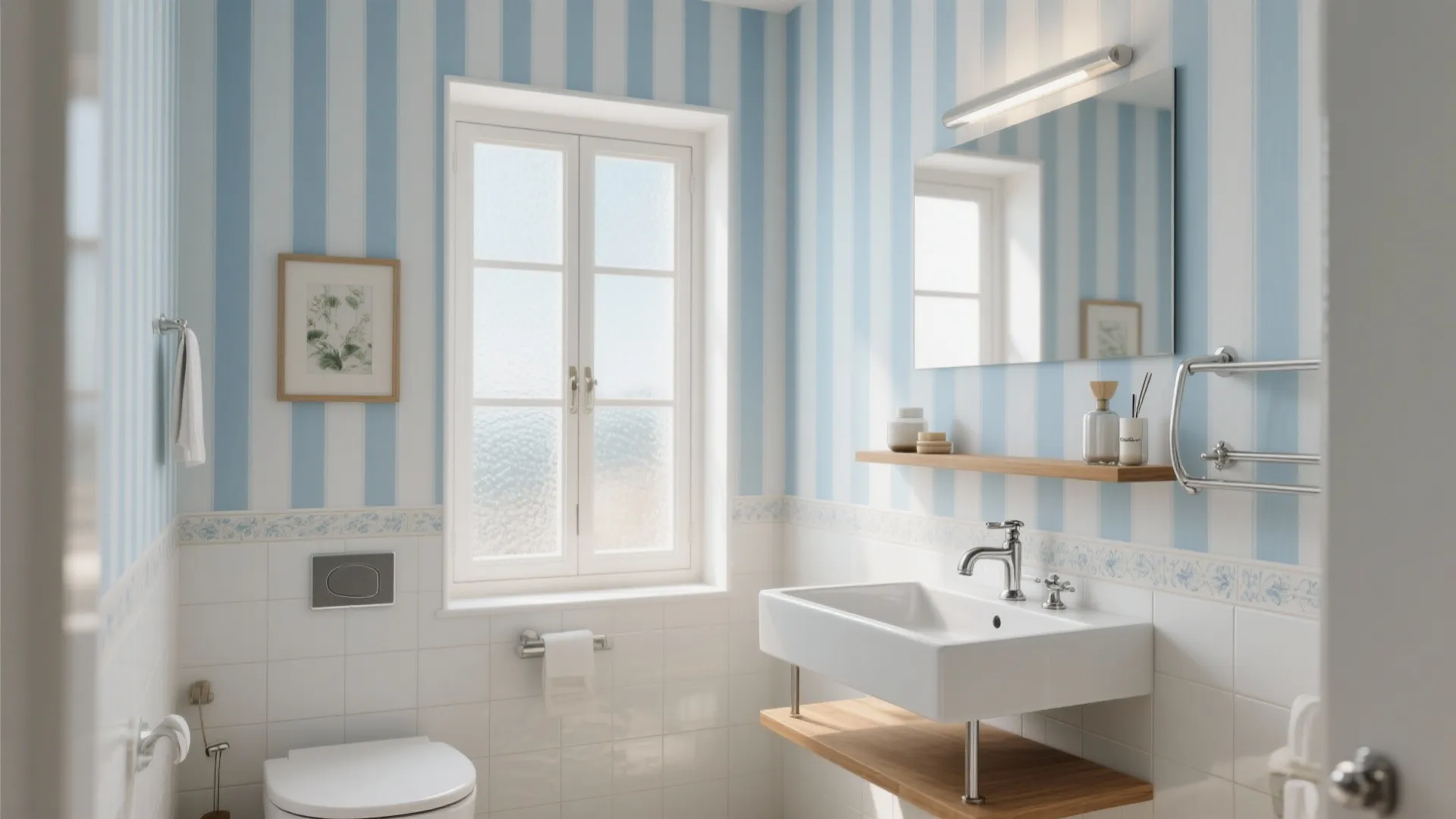Blue & White Bathroom Wallpaper — 5 Inspiring Ideas: How to use blue and white wallpaper to make small bathrooms feel fresh, chic, and functional