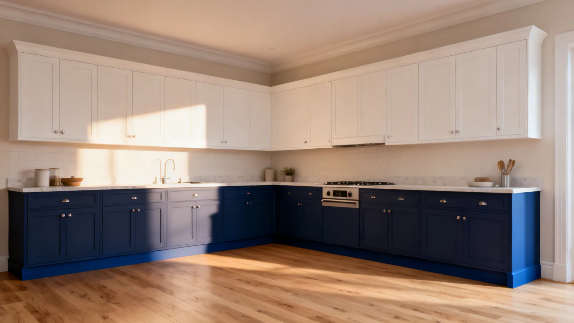 Deep Blue + Warm White: Crisp Contrast, Softer Light