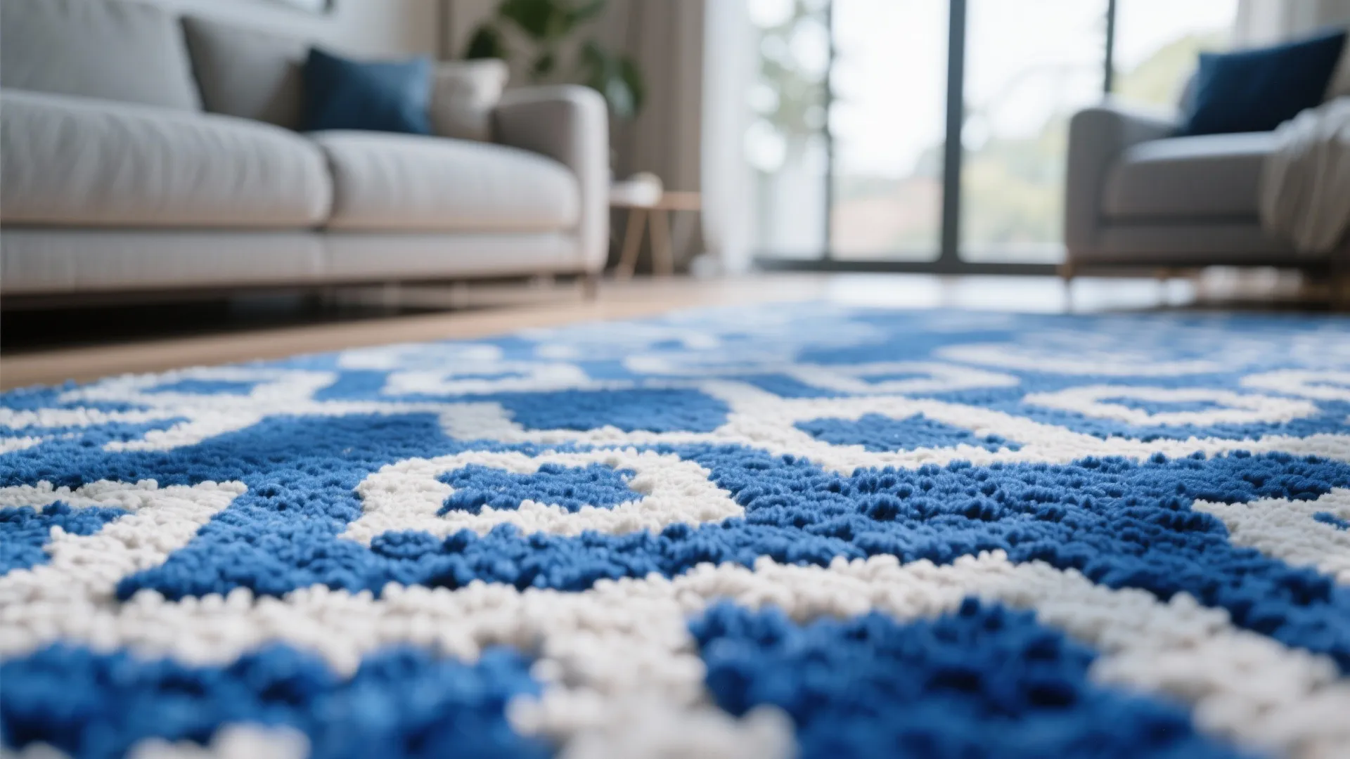 4. Blue and White Patterned Rug
