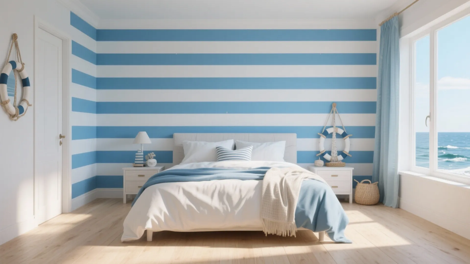 Blue and White Striped Wall