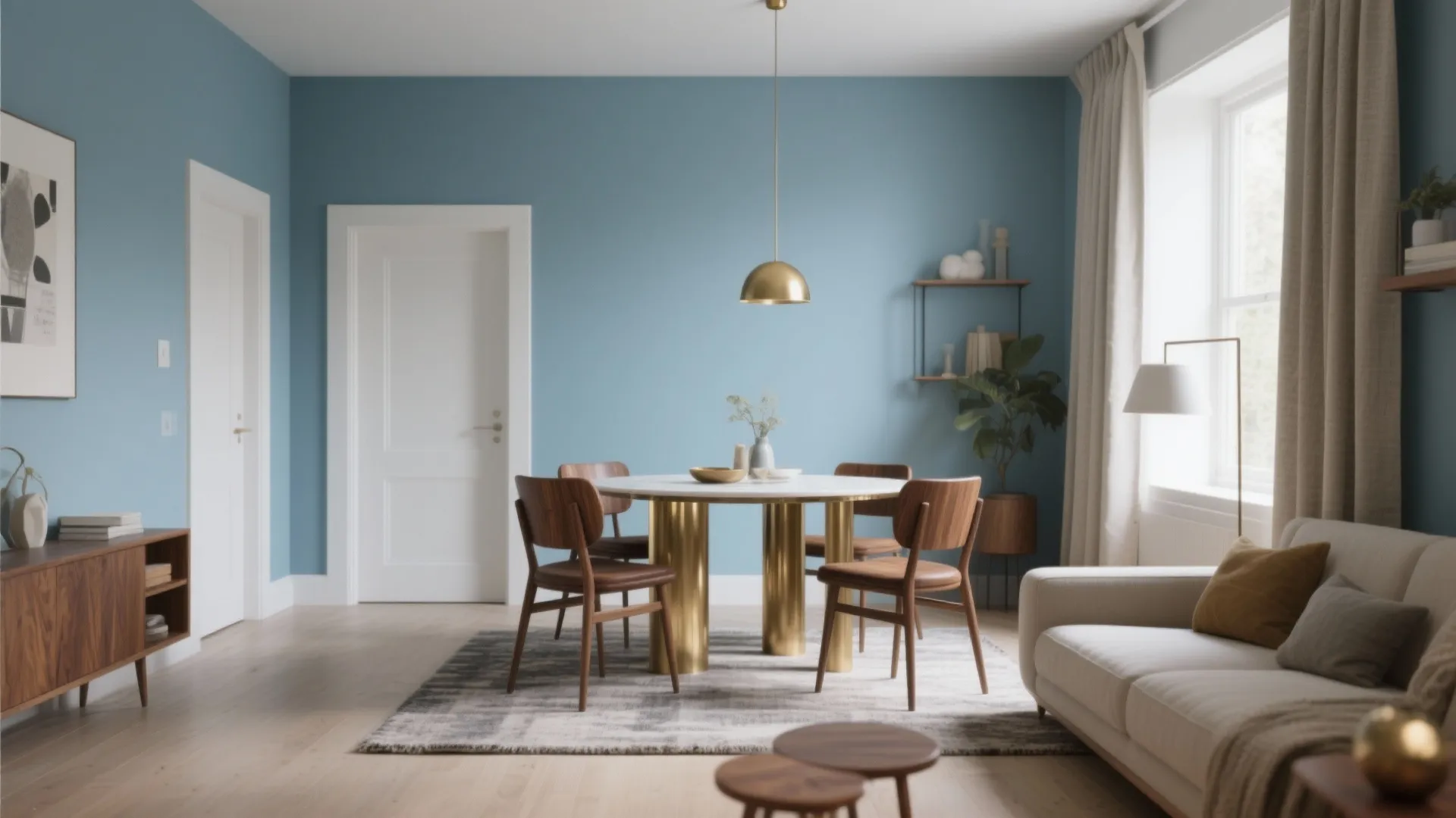 Blue + Warm Wood and Brass for Balance