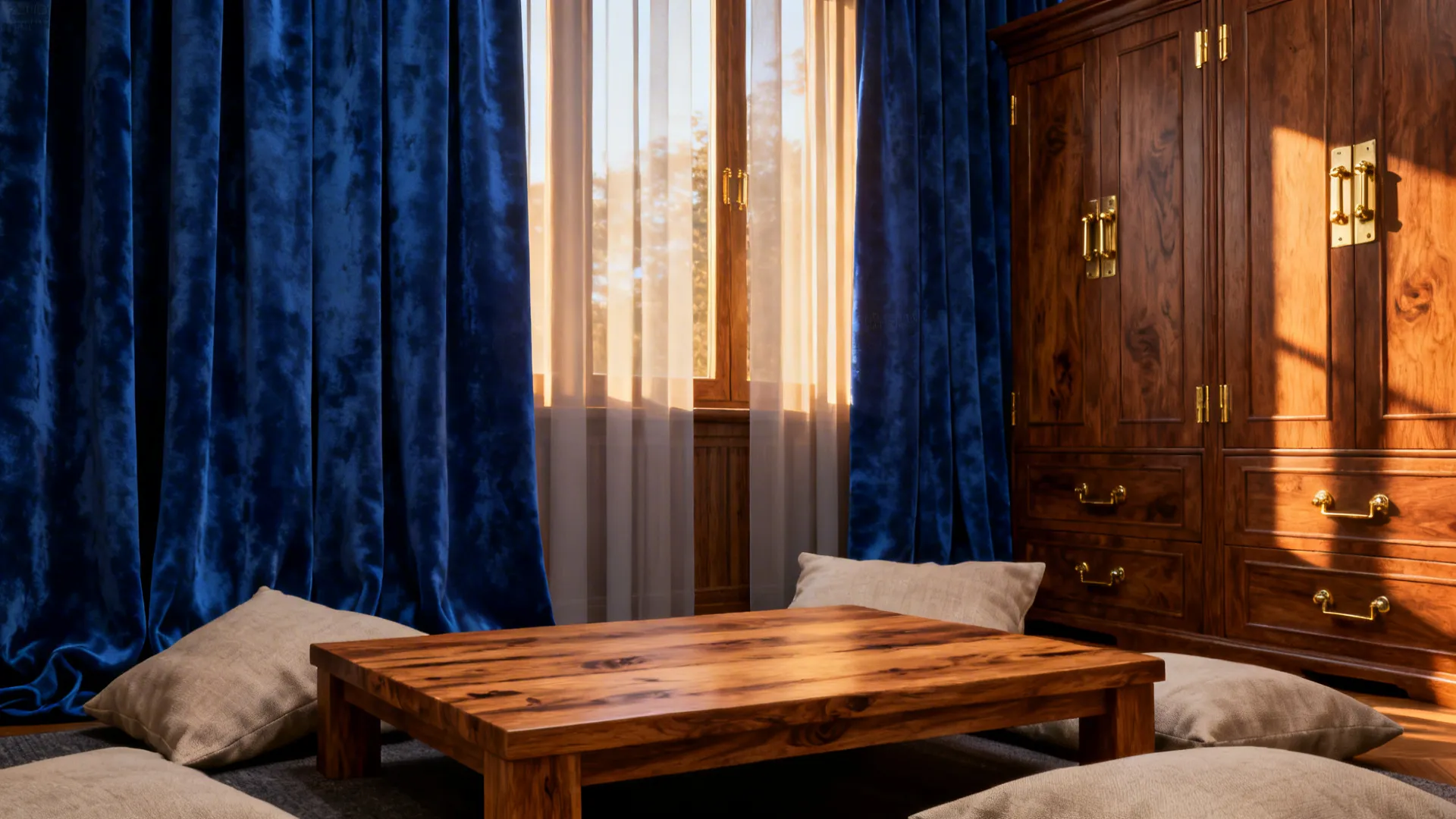 2. Contrast with Warm Woods and Brass