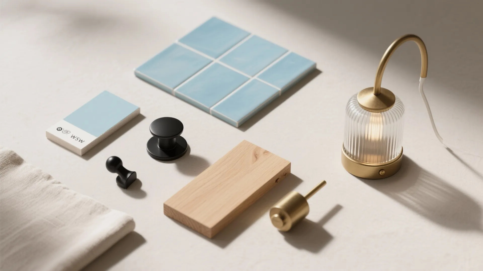 Warm it up: pair light blue tiles with wood and matte black