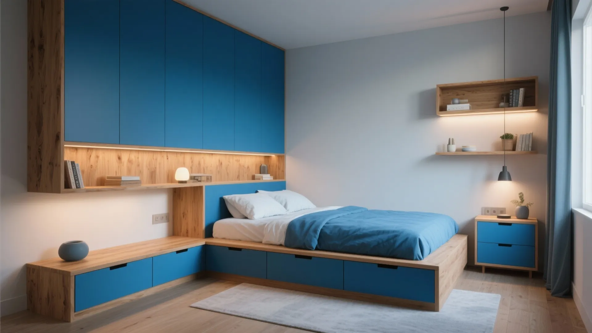 5. Blue and Natural Wood Fusion