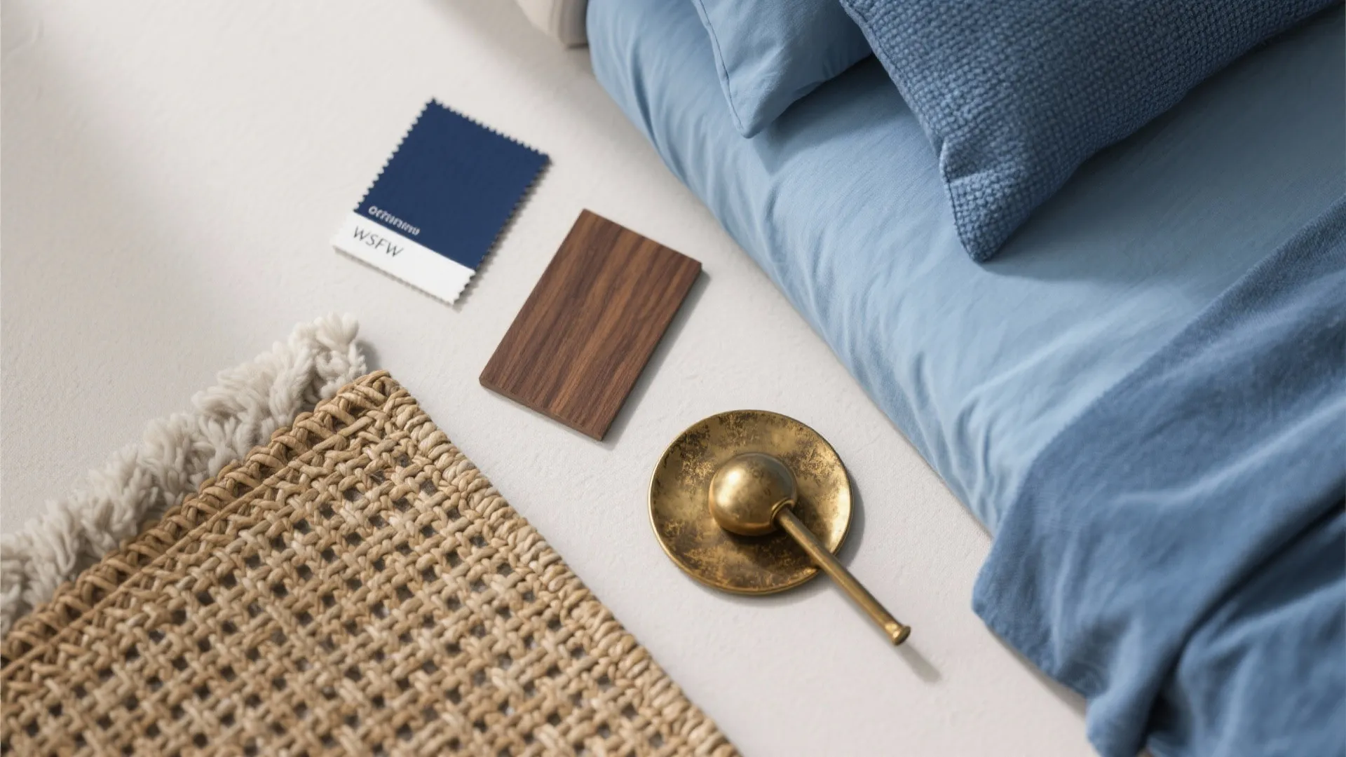Idea 4: Pair blue with wood, woven textures, and warm metals