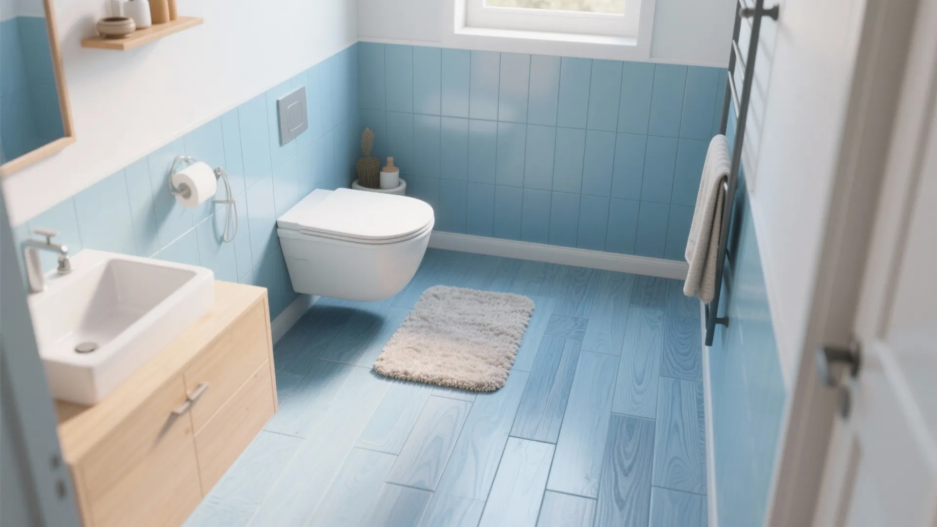 3. Blue Wood-Look Planks for Warmth