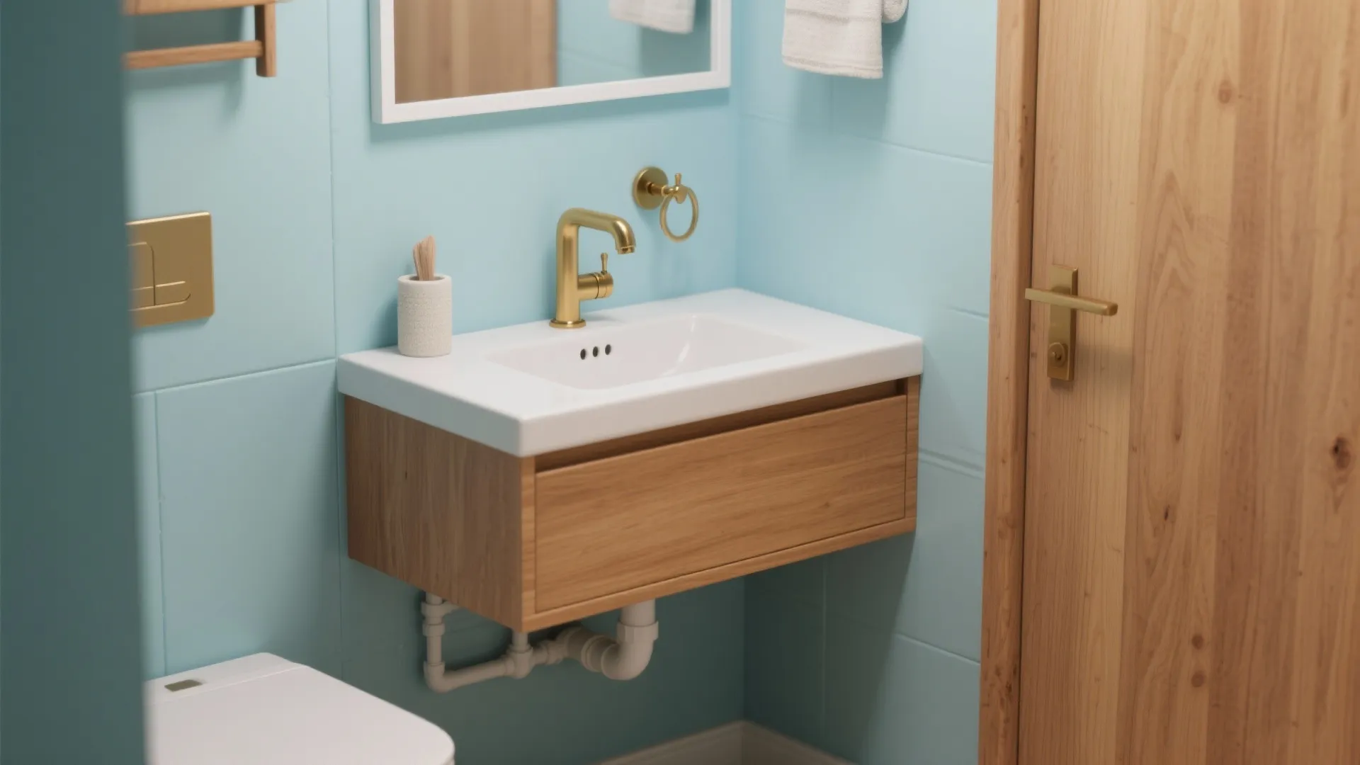 1. Pair light blue walls with warm wood tones