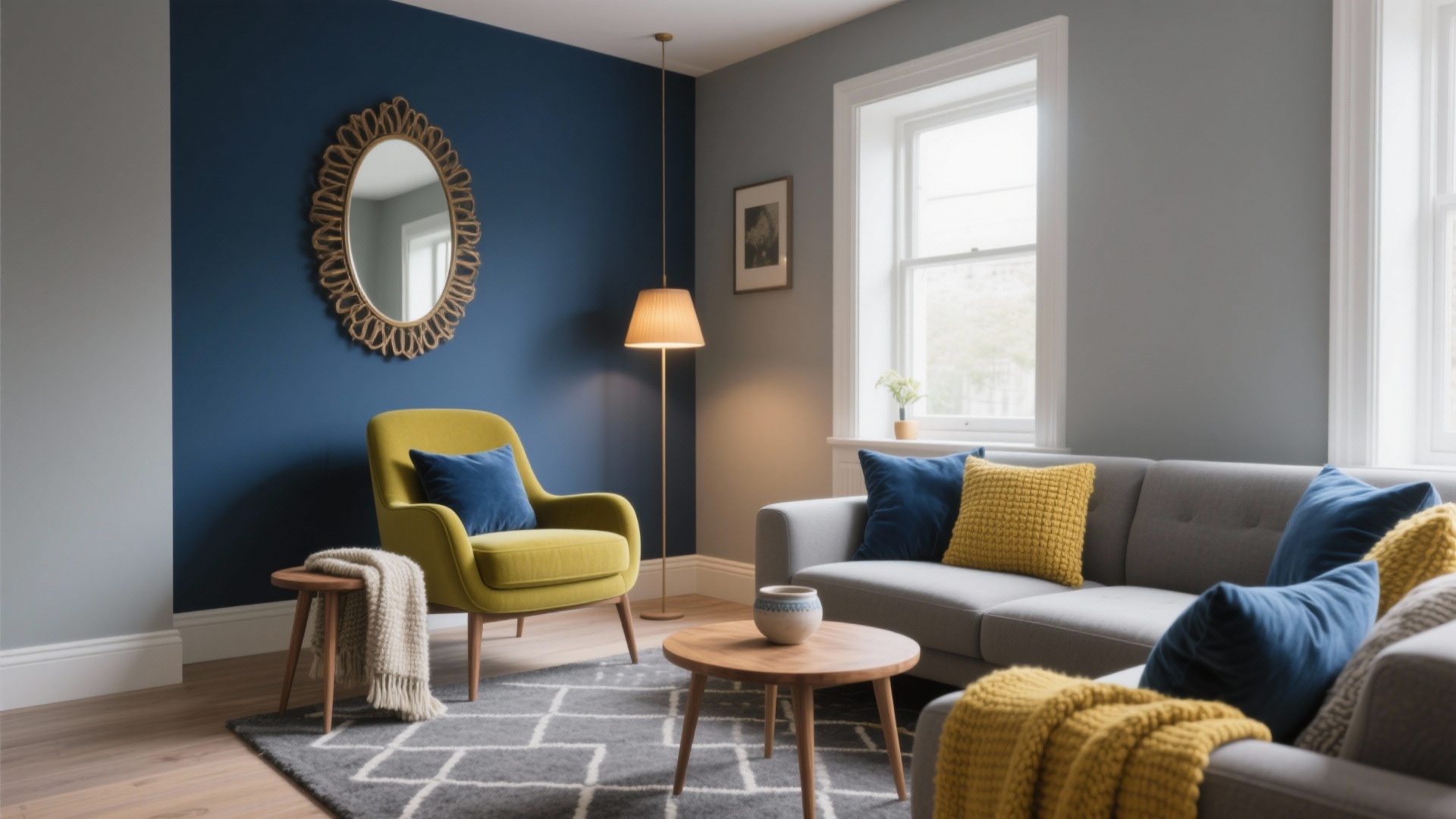 Blue Yellow And Grey Living Room