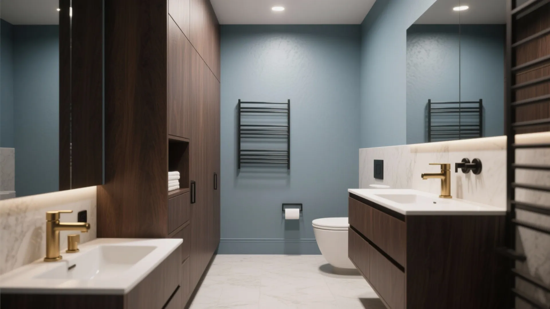 4. Blue-gray paint + espresso cabinetry