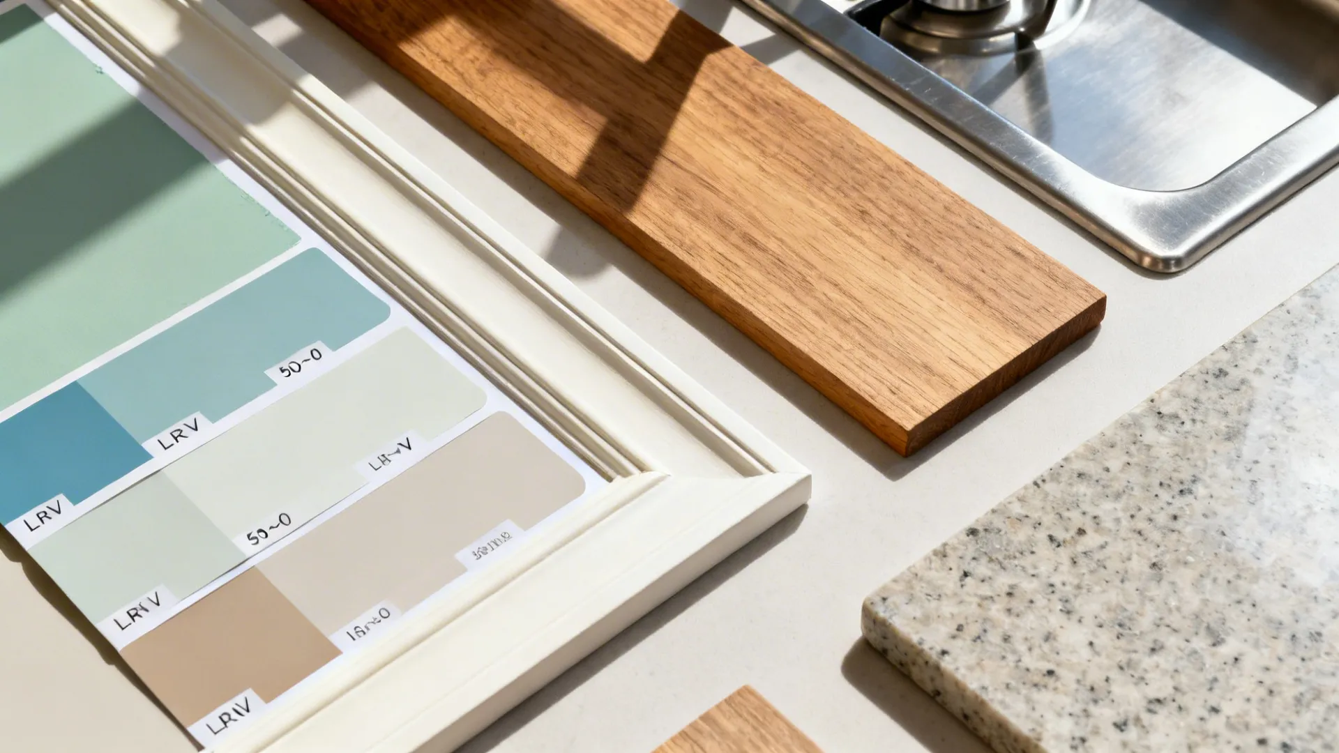 3) Soft Blue-Green Backdrop for White Cabinets