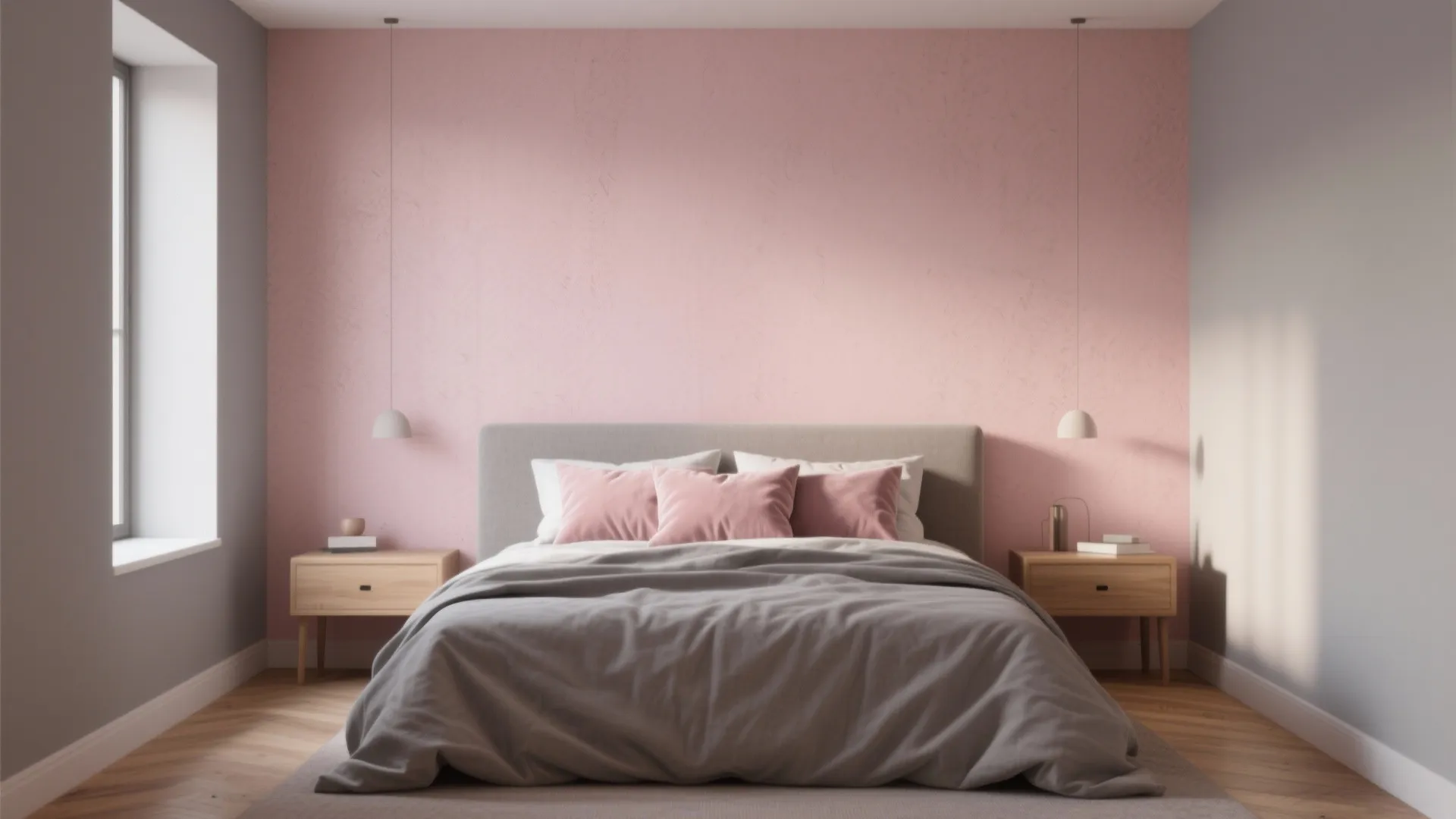1. Blush Accent Wall with Warm Grey Base