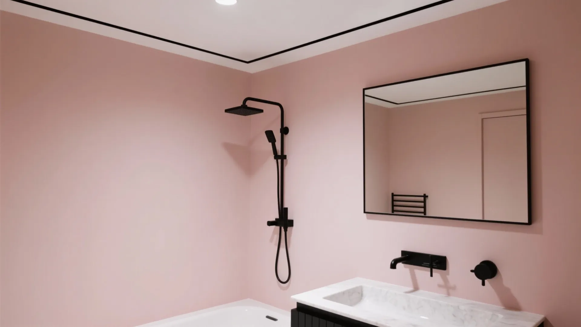 Idea 1: Blush walls + matte black fixtures