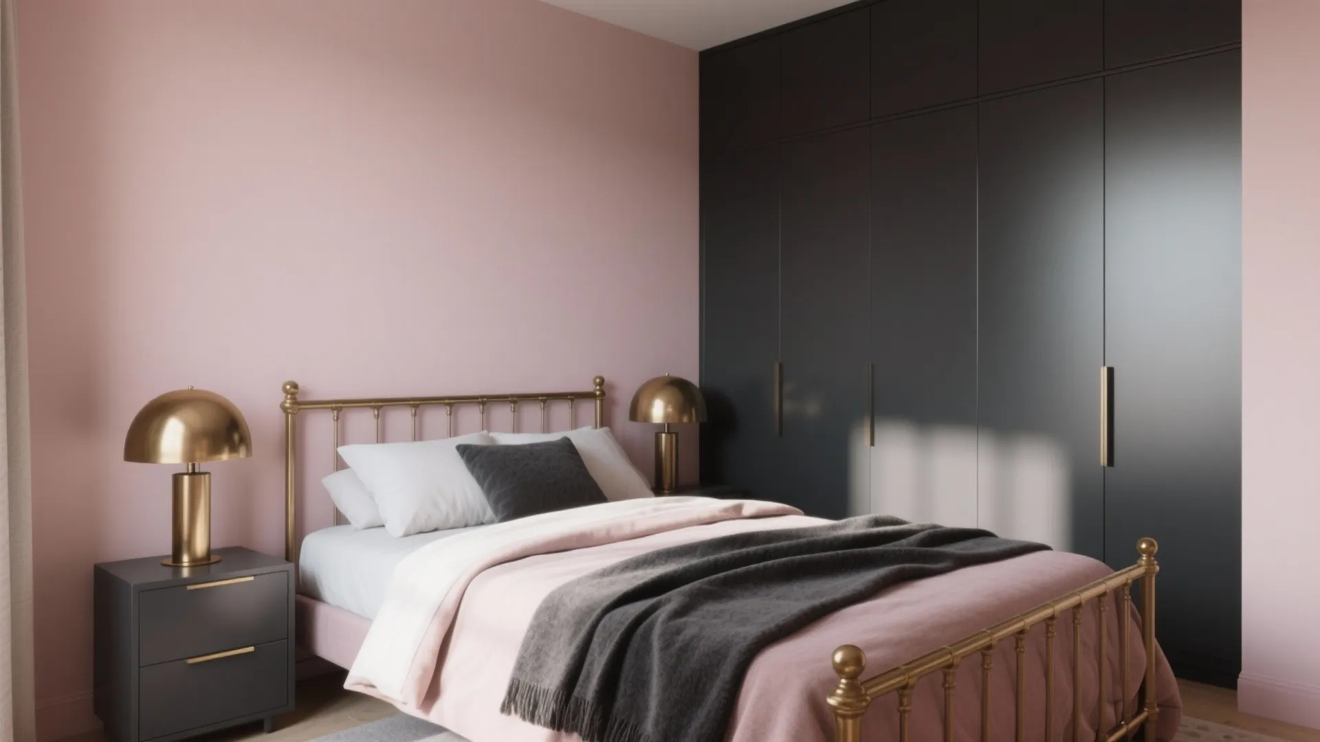 Idea 5: Blush + Charcoal + Brushed Brass — Soft Meets Strong