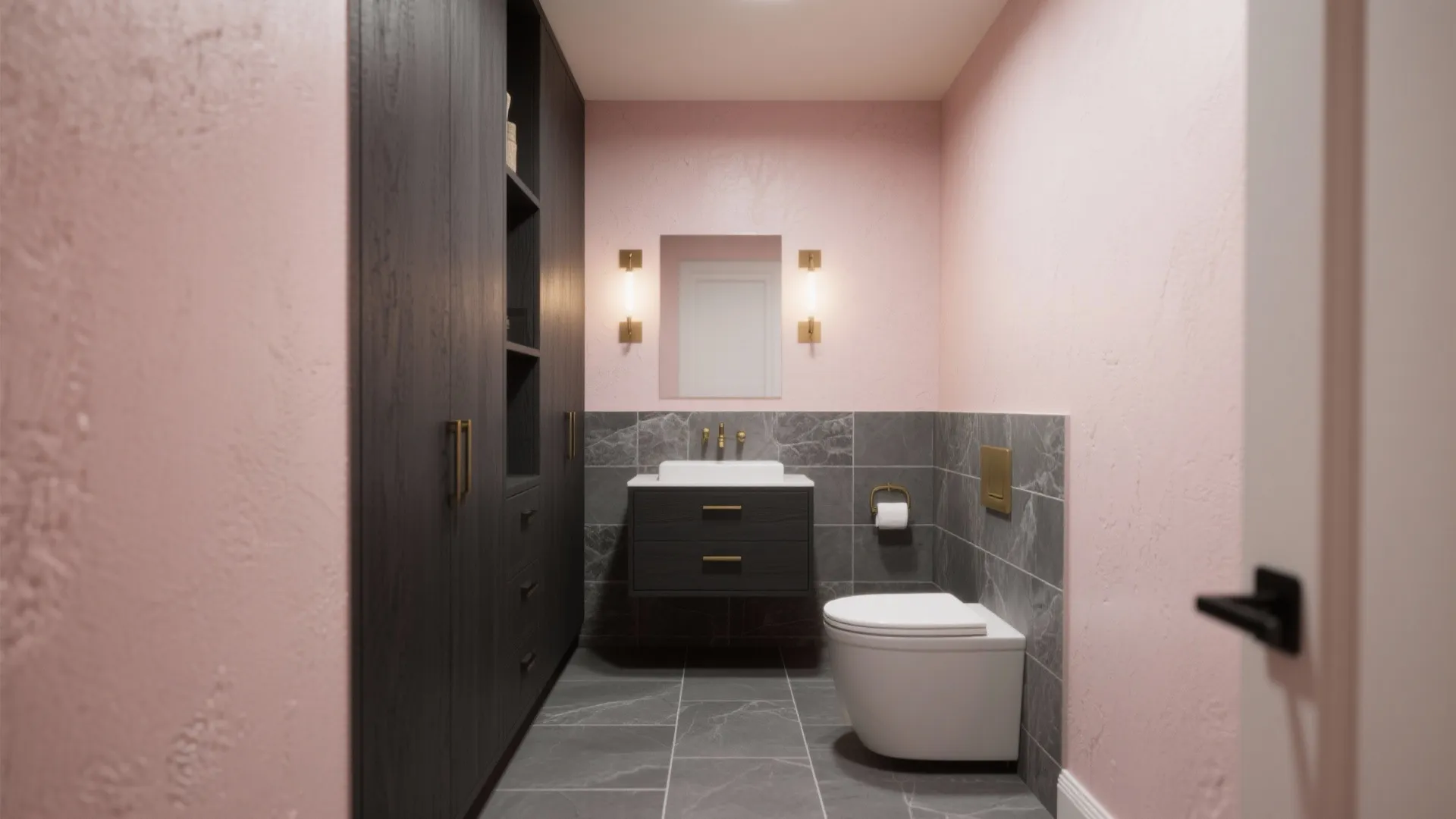 1. Soft Blush Walls with Charcoal Anchors