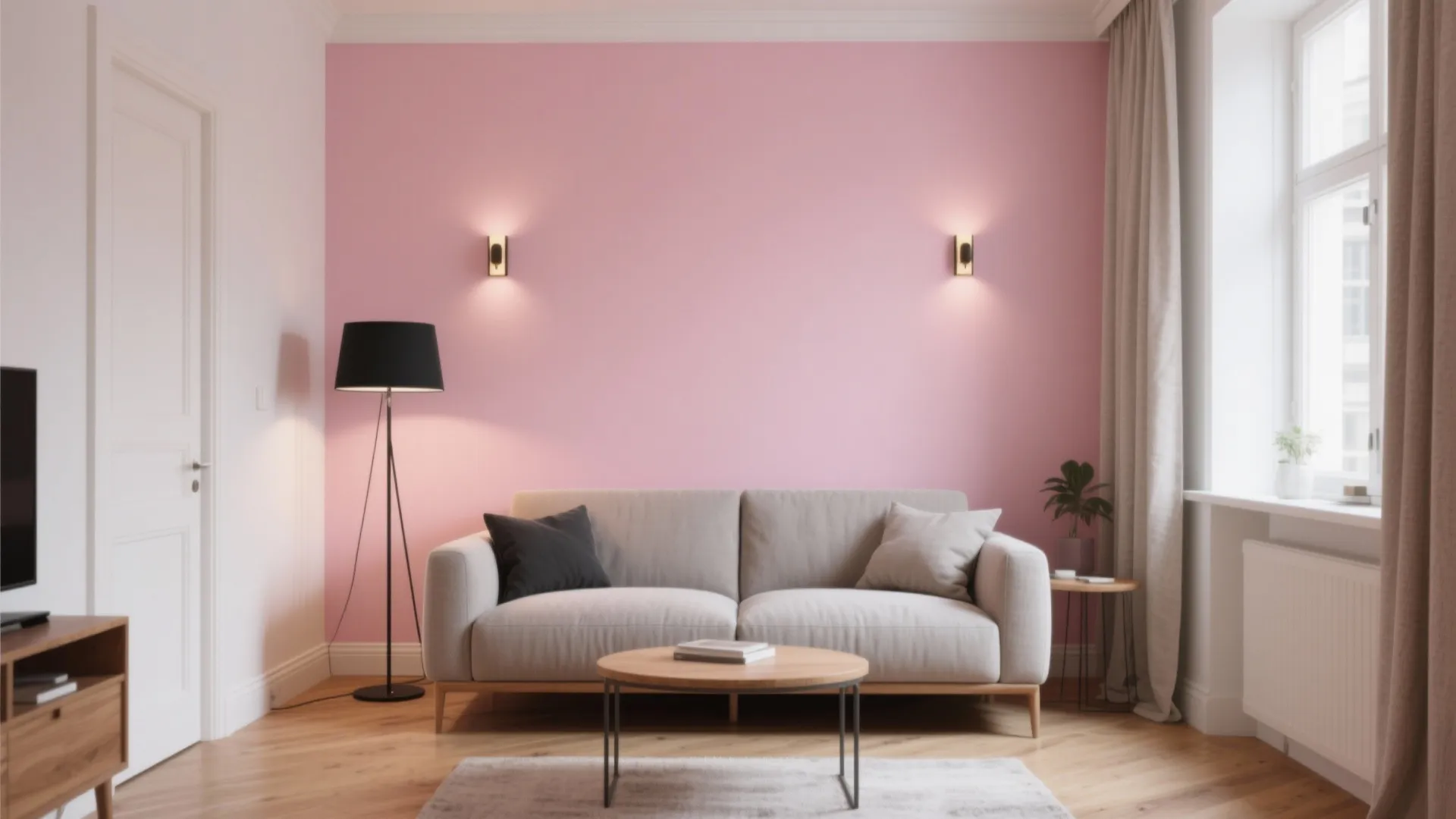 Blush Pink Accent Wall in the Living Room