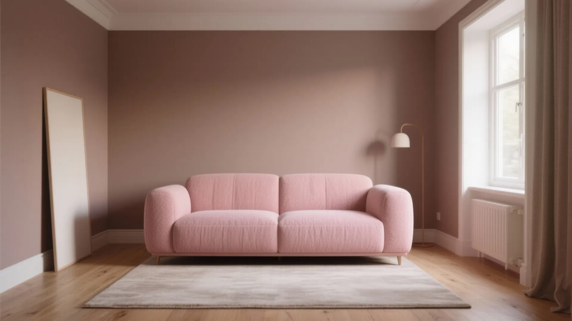 1. Soft Blush Sofa with Earthy Taupe Walls