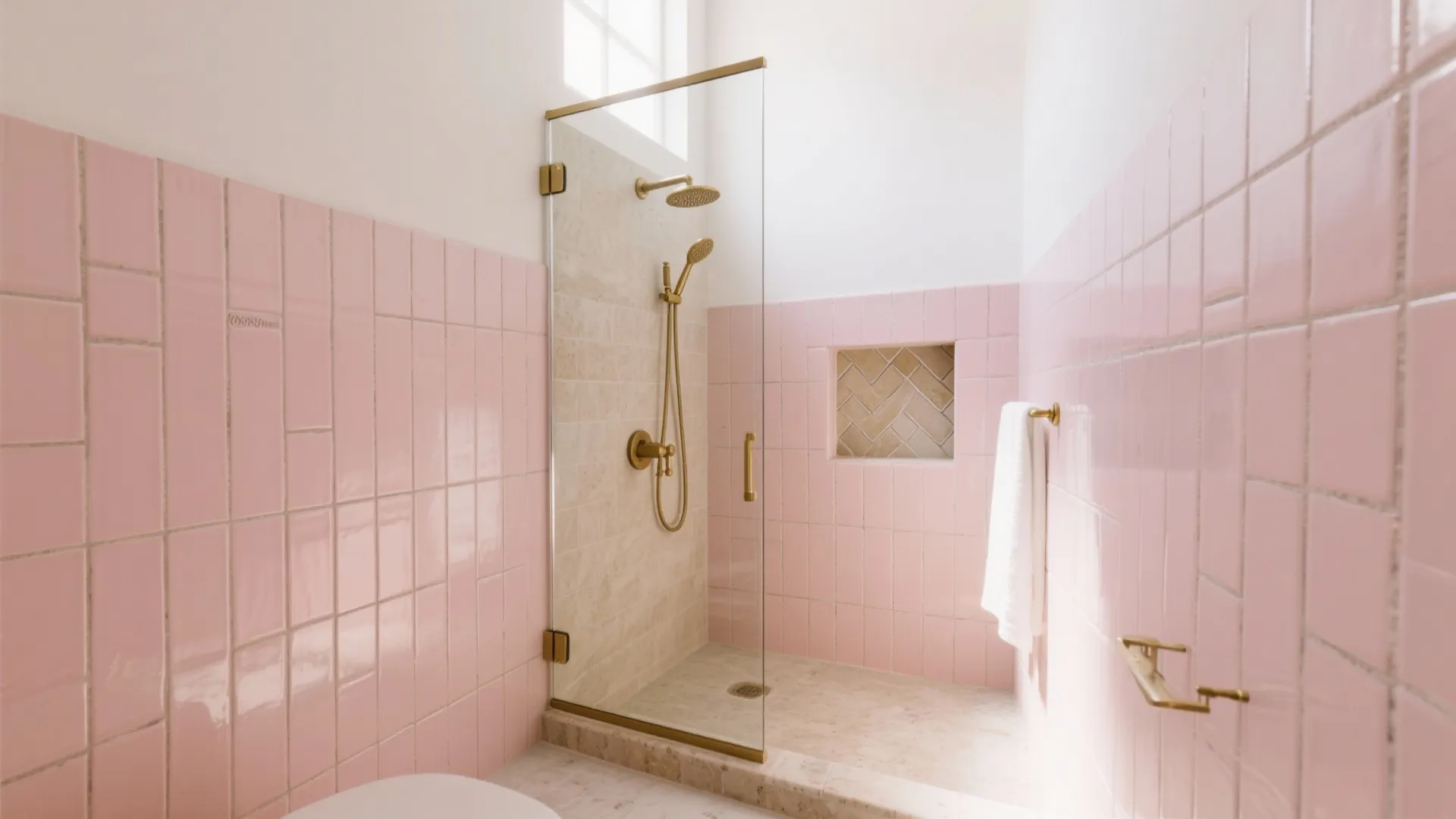 Soft Blush Tiles with Warm Grout