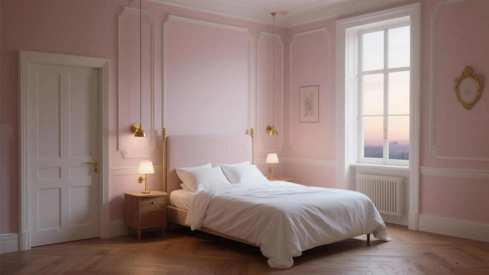 2. Blush Walls with White Trim