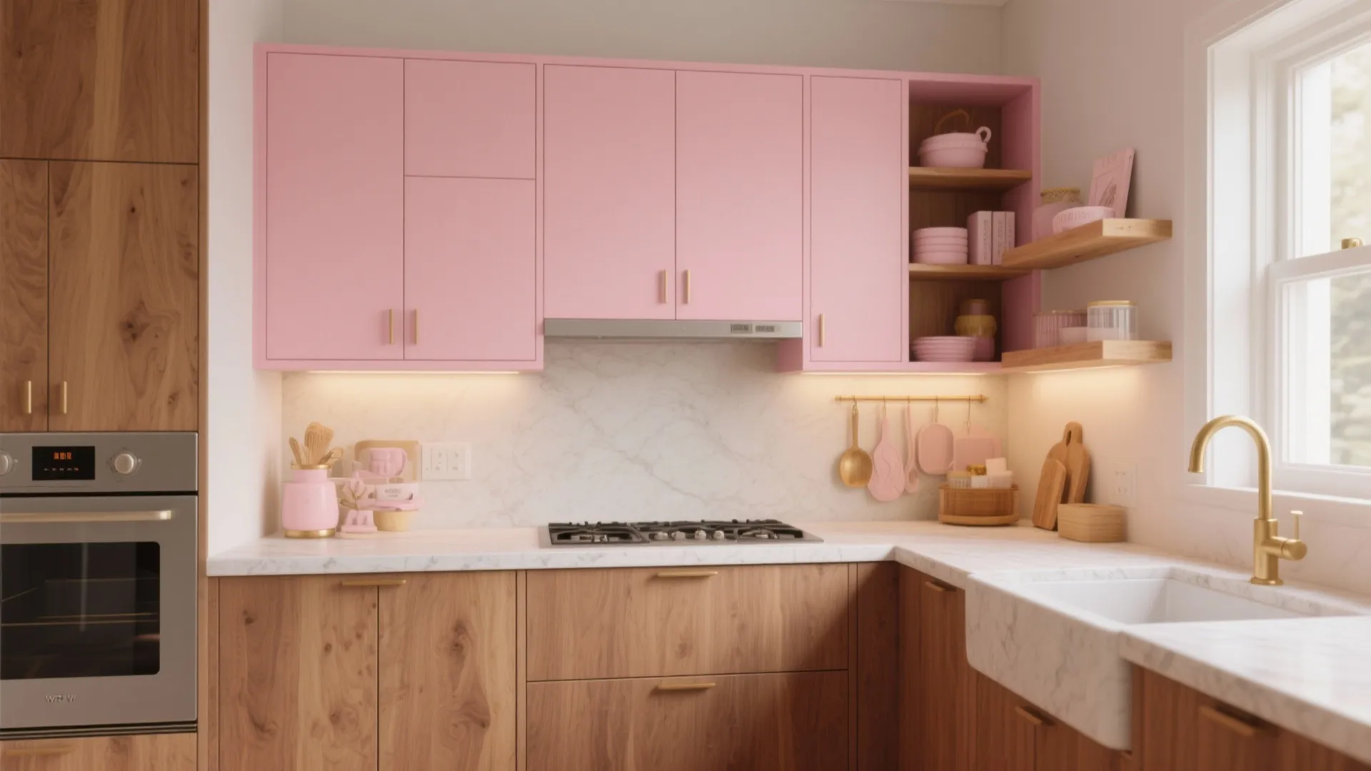 Two-Tone Scheme: Blush + Warm Wood