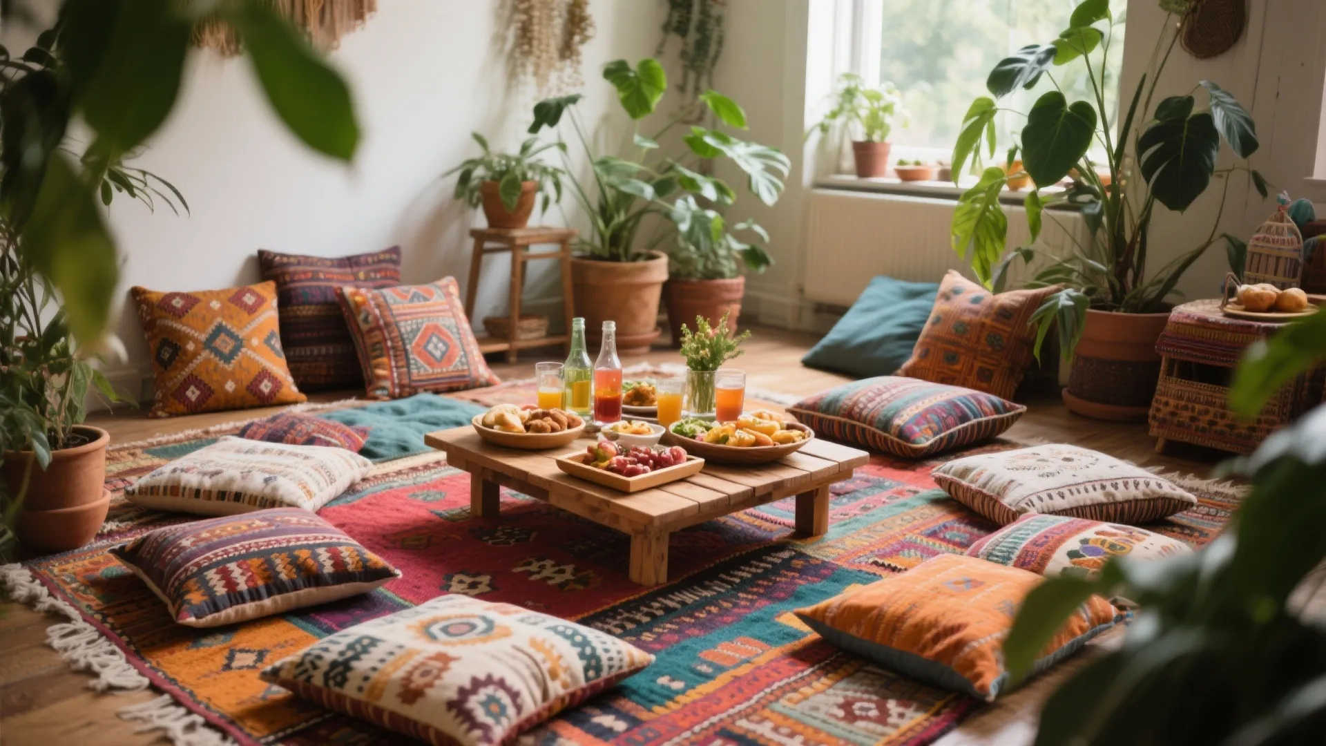 3. Bohemian Floor Picnic Setup