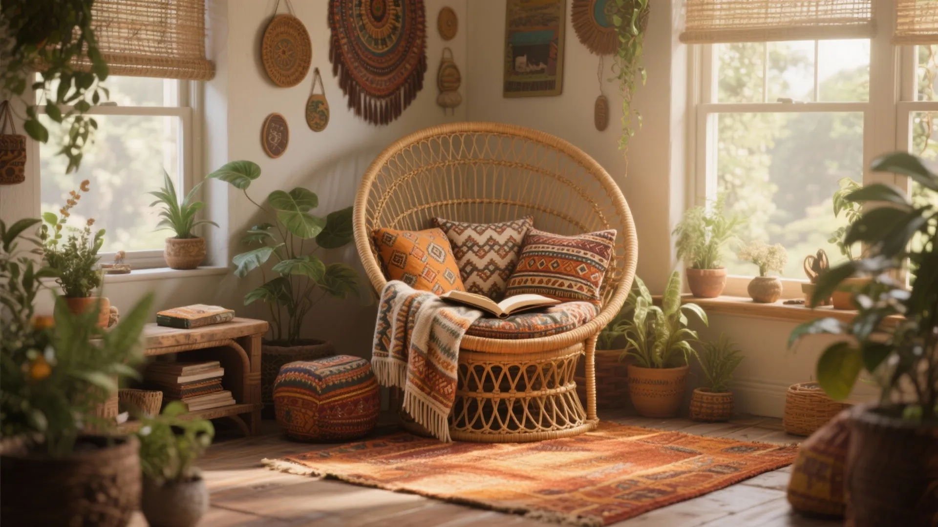 1. Boho Style Papasan Nook