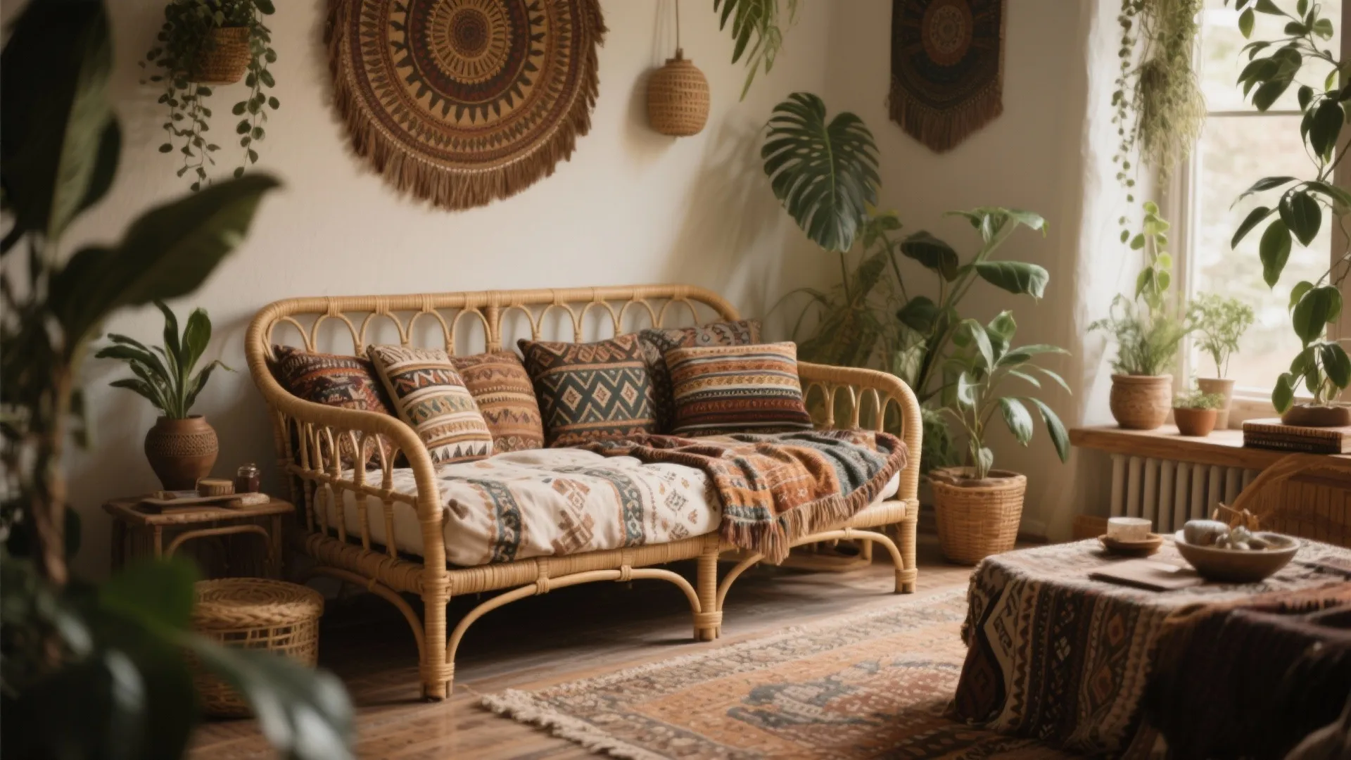 3. Boho Rattan Frame Daybed