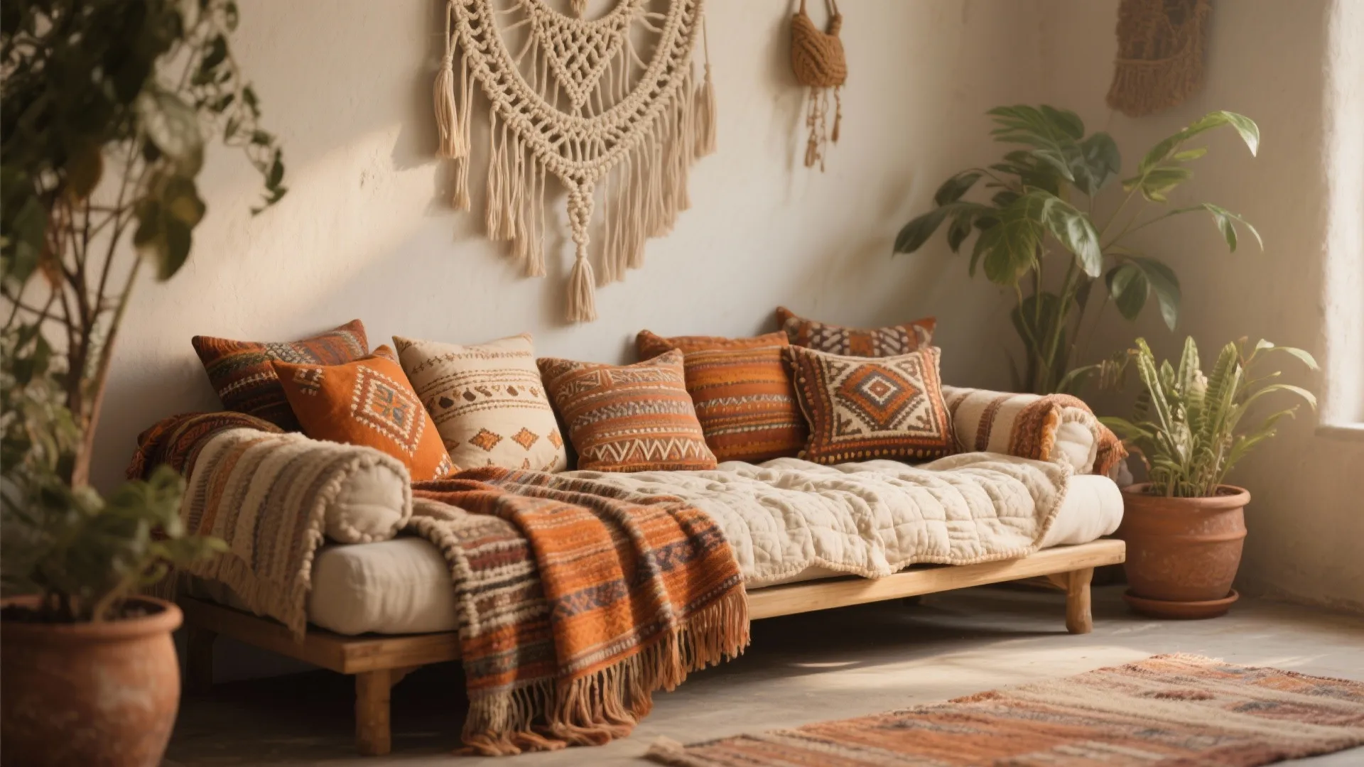 1. Bohemian Layered Textiles for Daybeds
