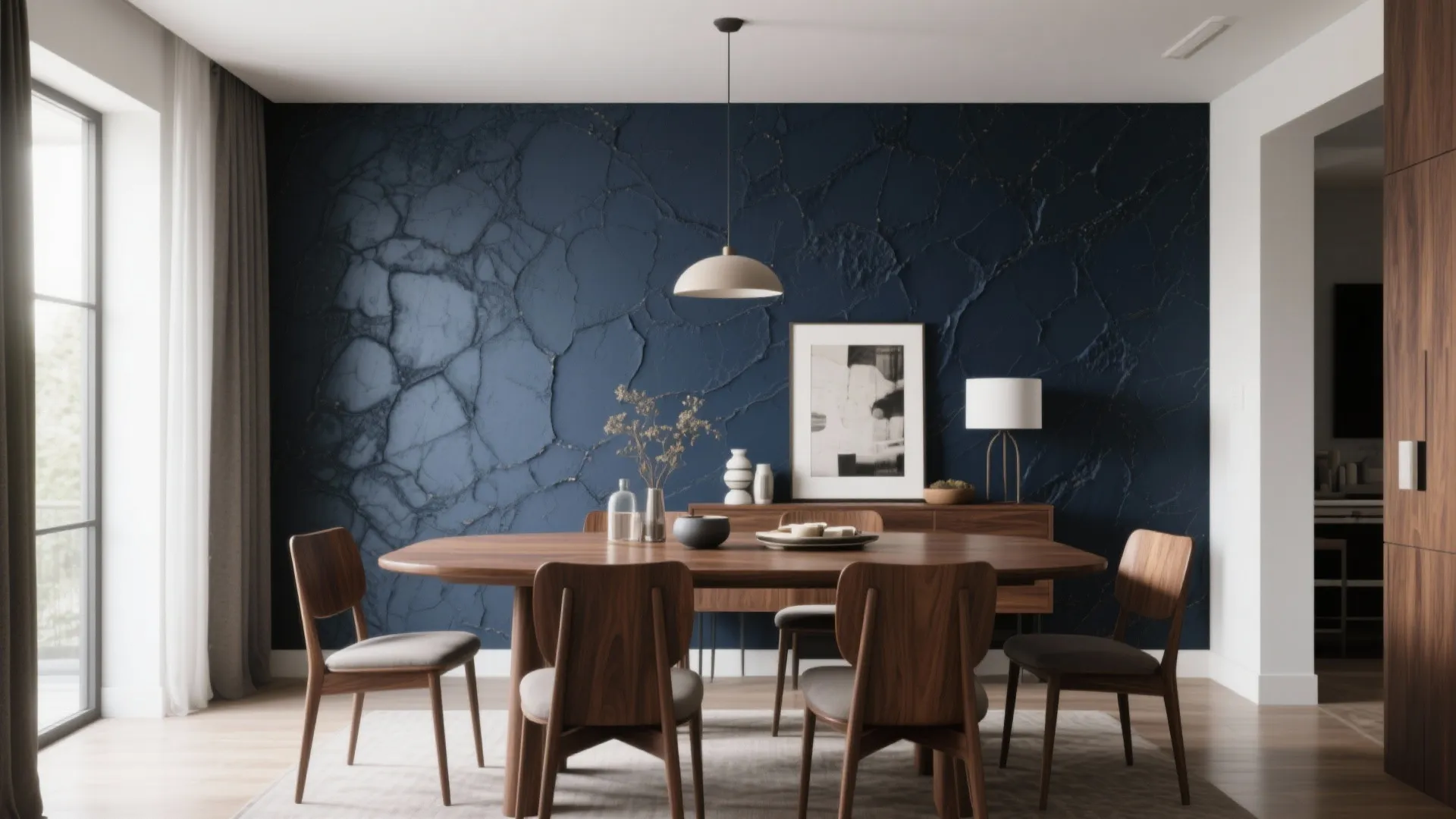 Bold Statement Wall Behind the Dining Table