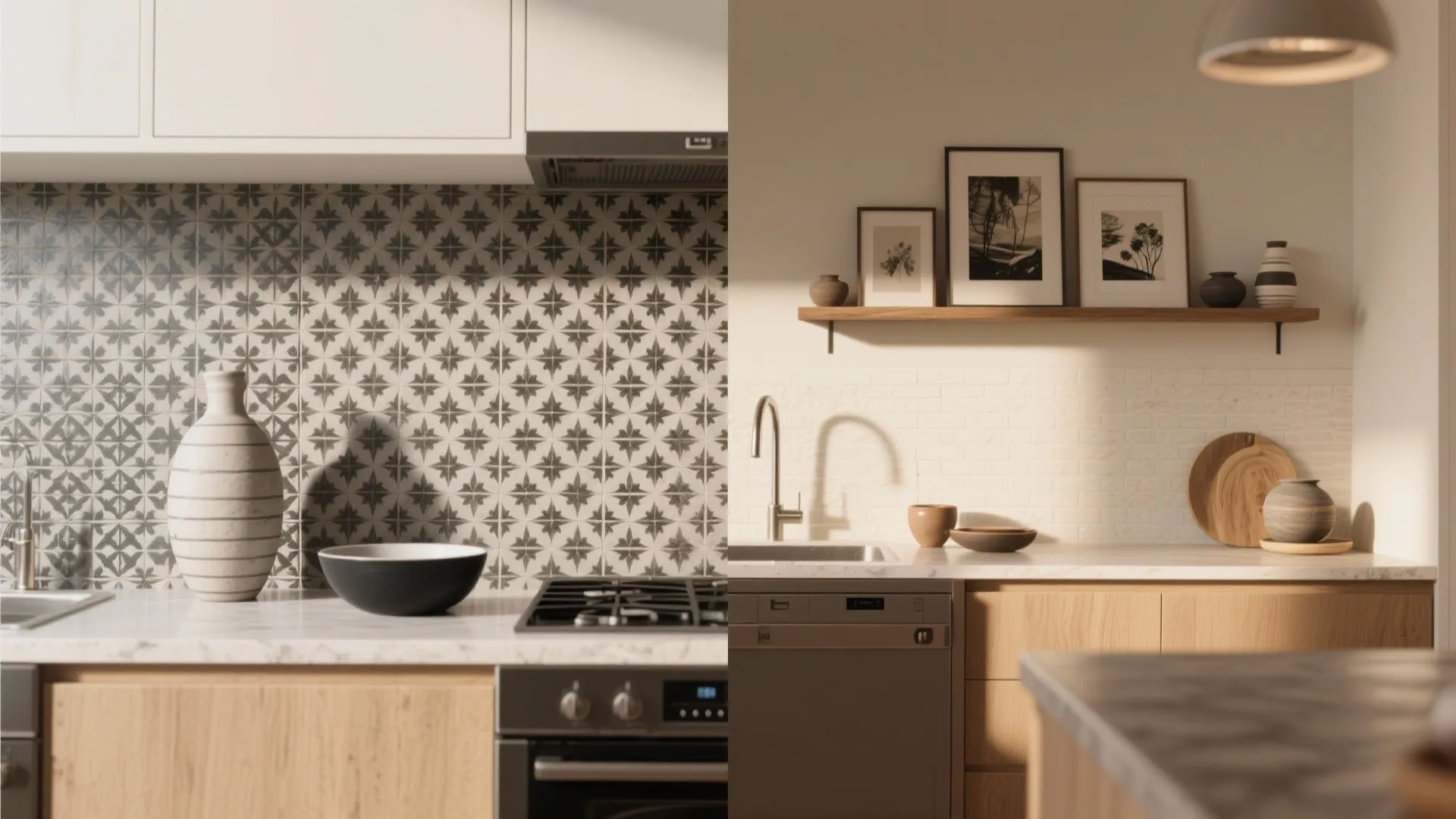 5. Bold backsplash + rotating art