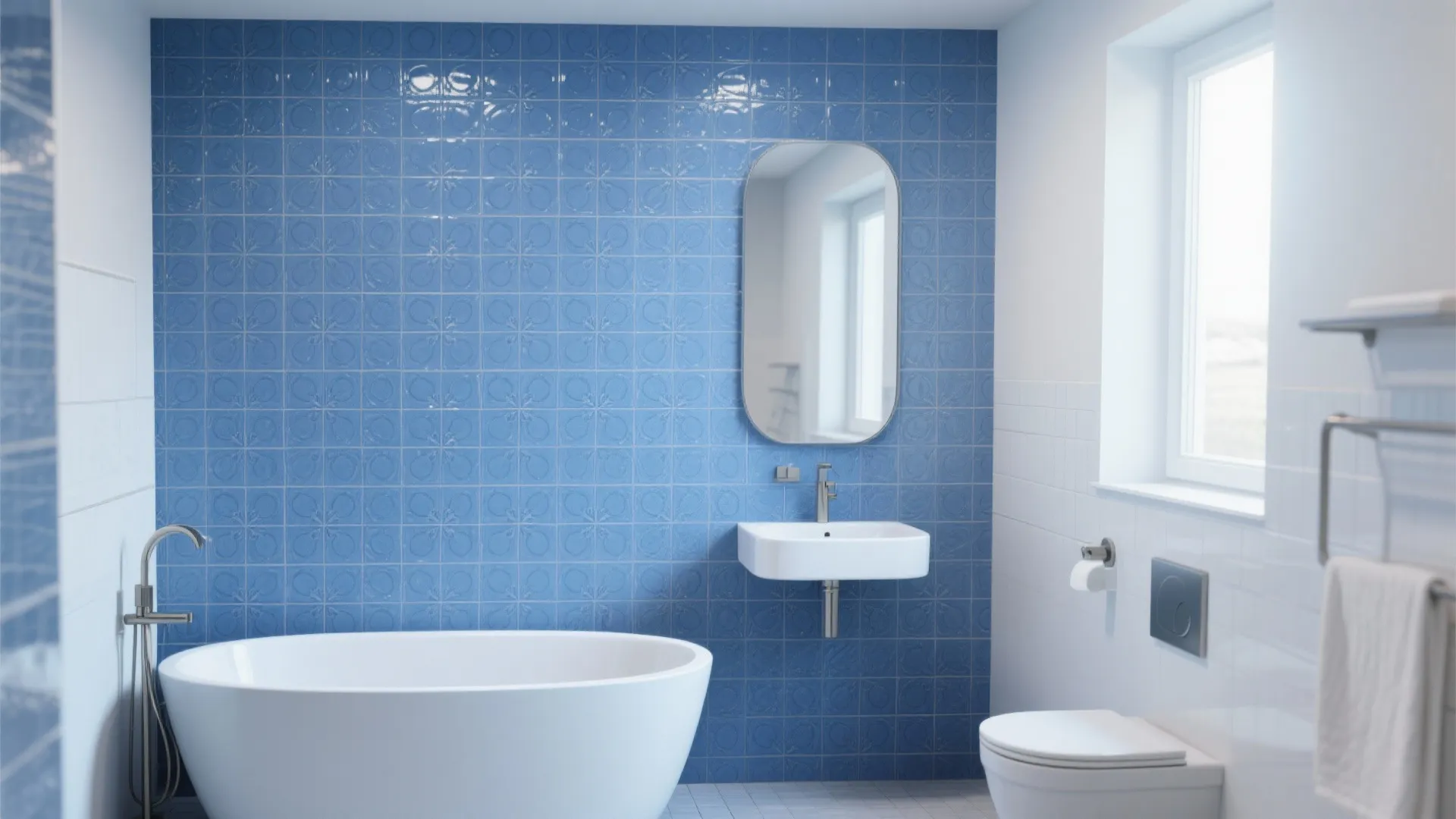 2. Bold Blue Tiles on One Wall