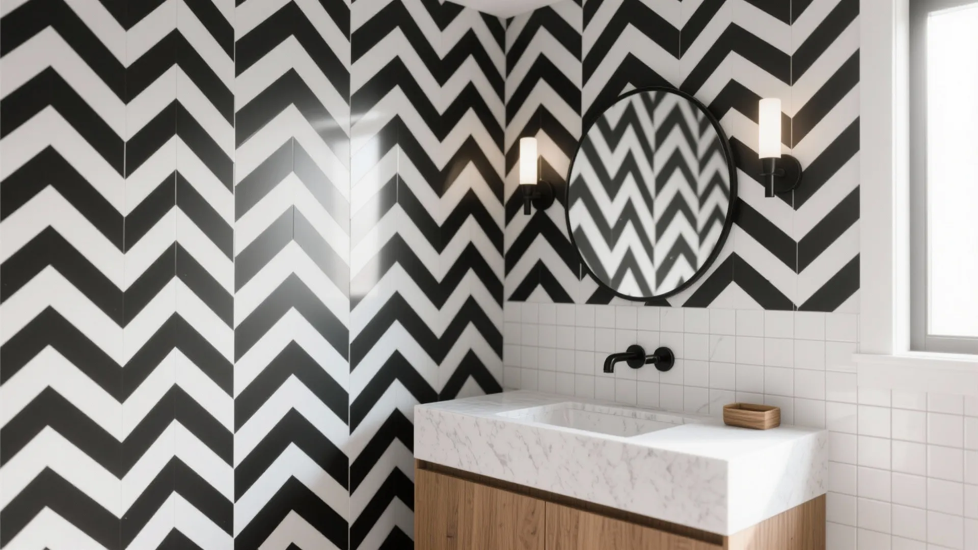 Bold geometrics in moisture-resistant vinyl