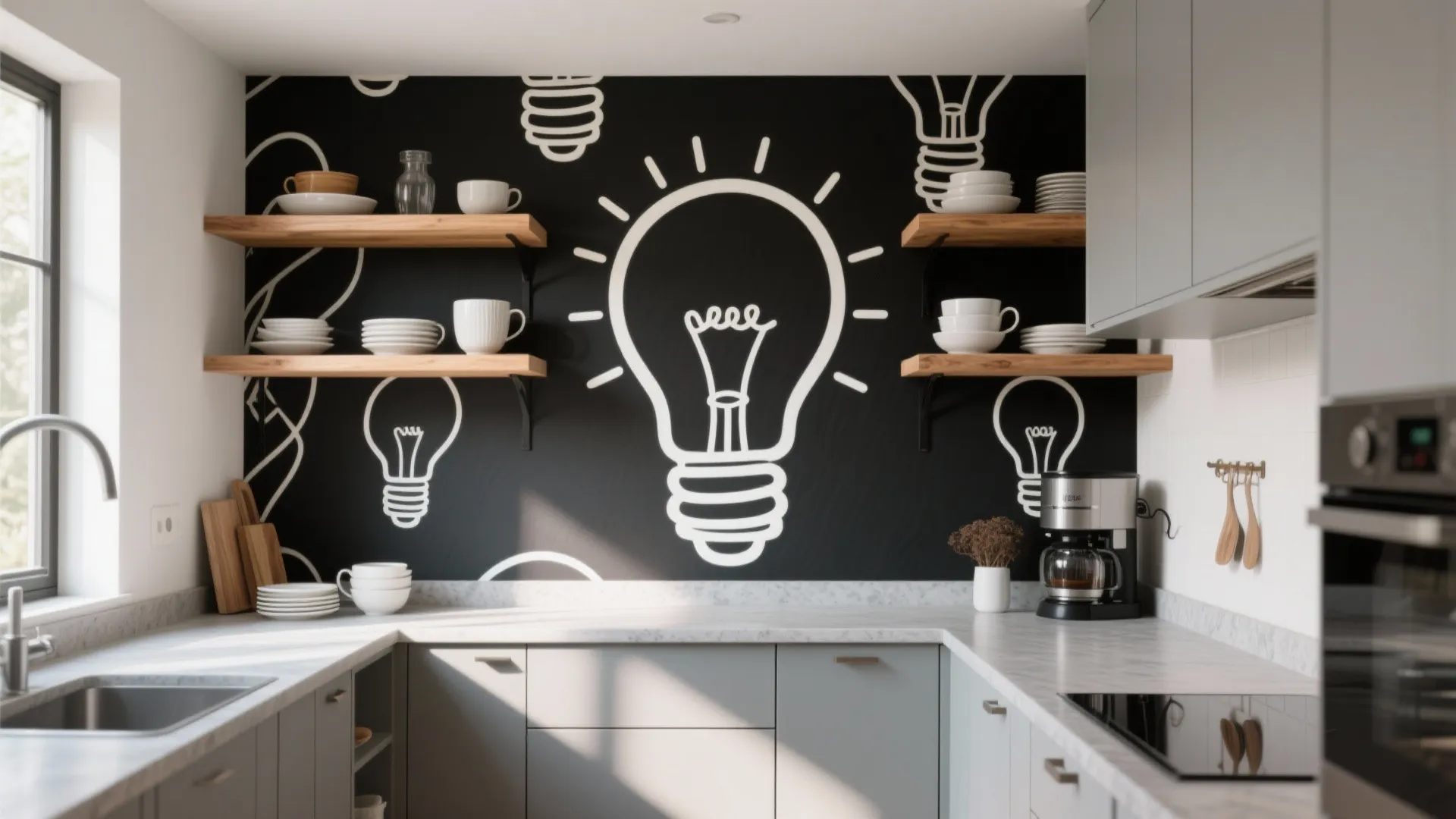 High-contrast graphic bulbs to energize a neutral palette