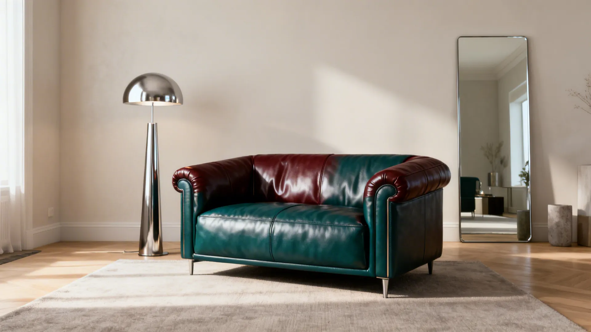 5. Compact leather loveseat with bold color