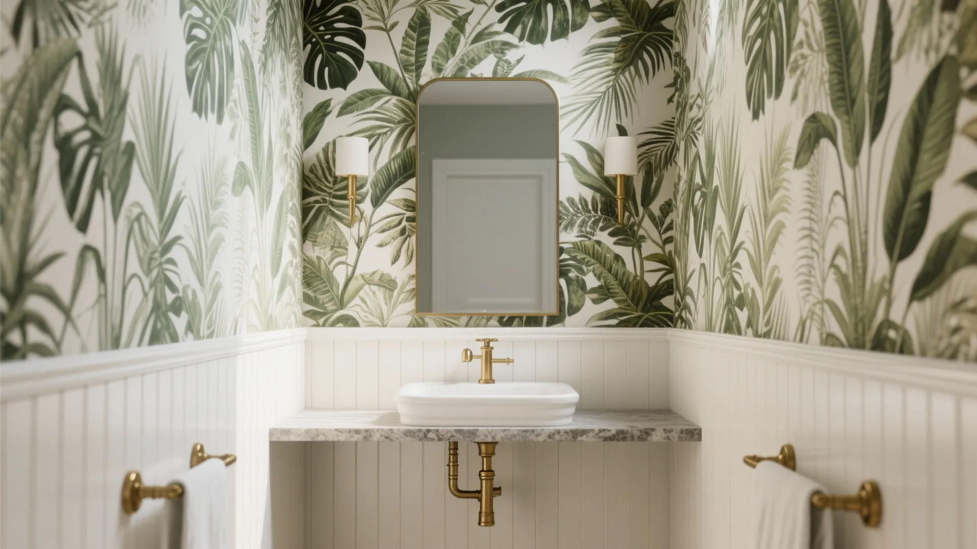 Bold wallpaper with classic wainscoting