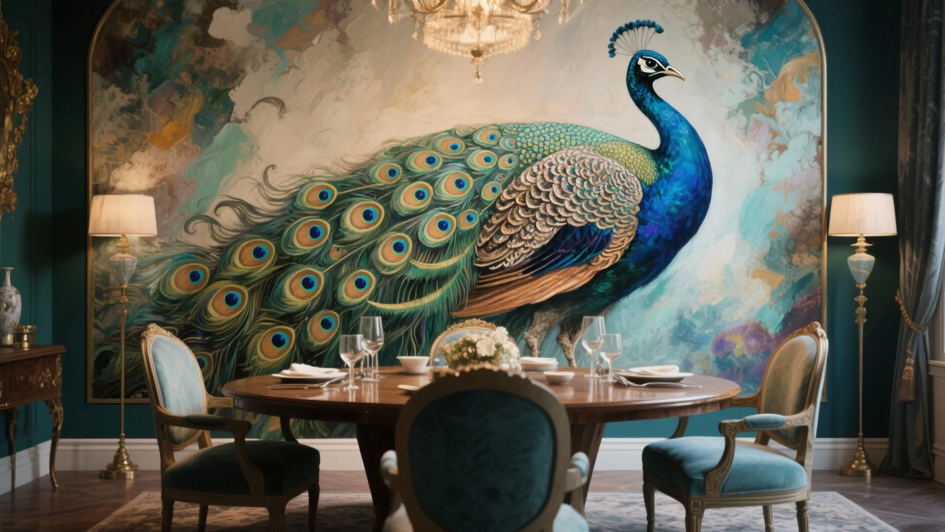 Bold Peacock Mural