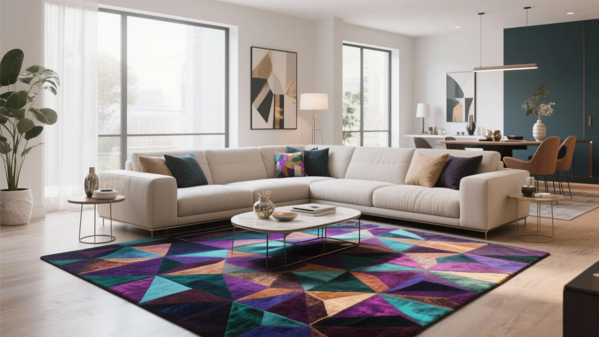 8. Adding a Bold Rug Under the Sectional