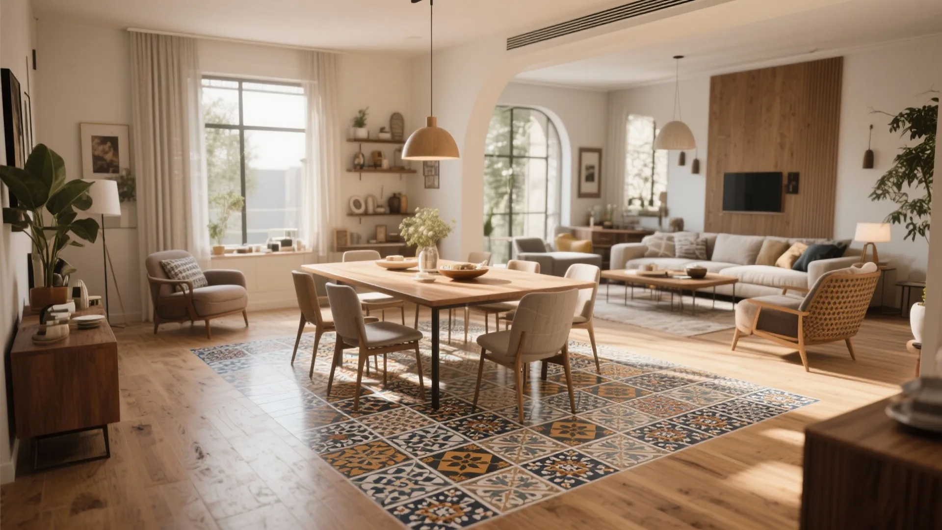 10. Bold Tile Inlay Under Dining