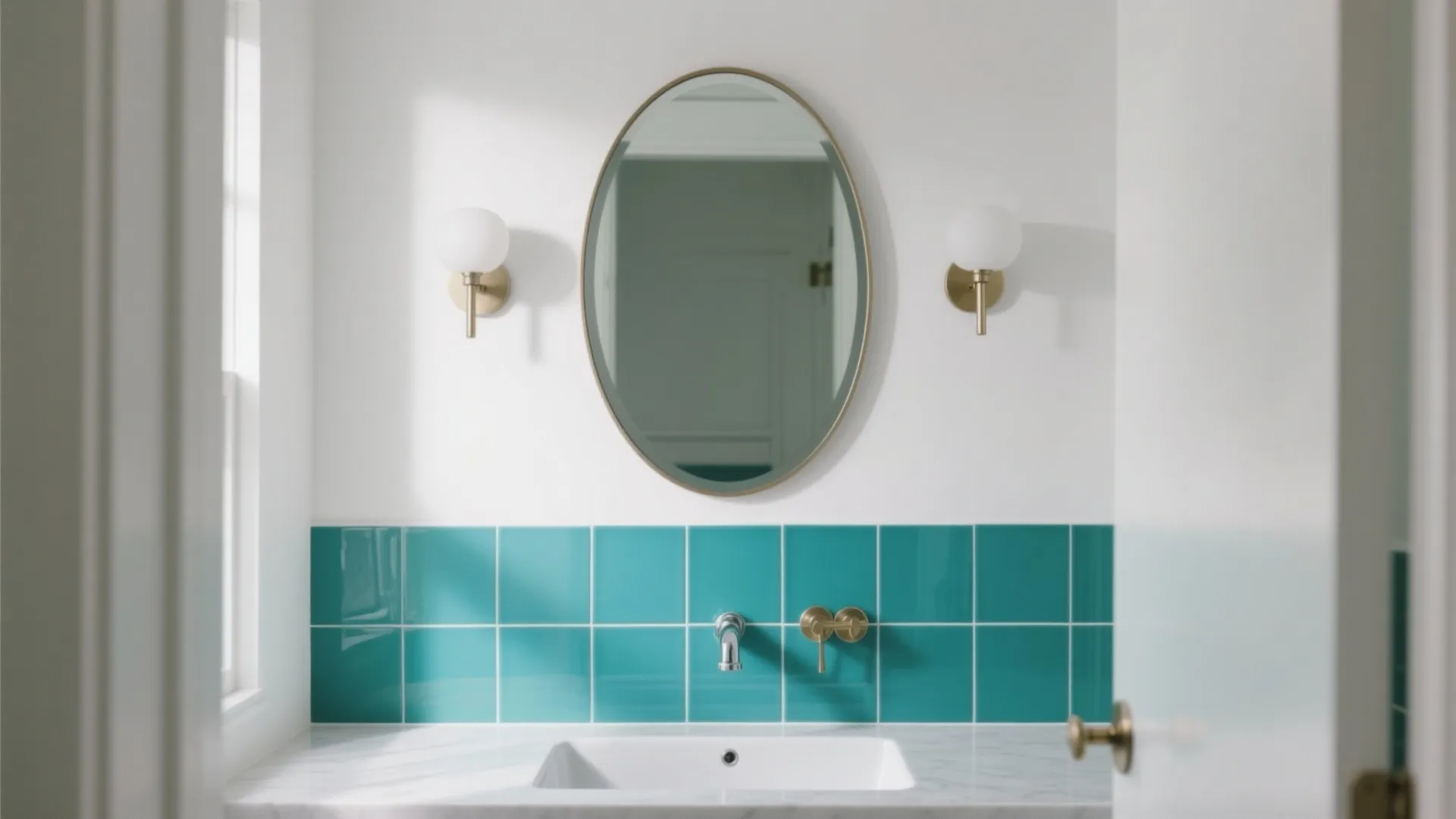 Bold color behind the vanity (half-height)