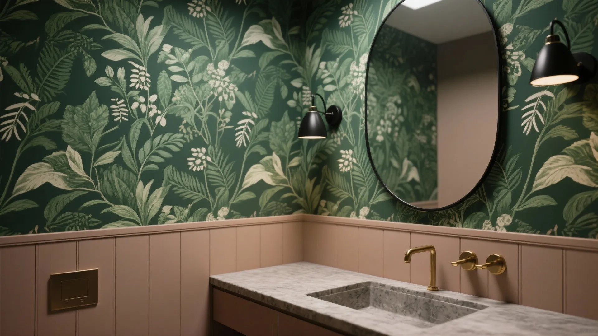 Idea 4: Bold Wallpaper + Color-Blocked Trim