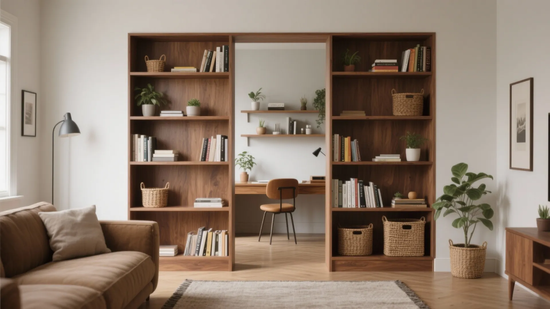 Open Bookcase Divider with Double Duty Storage