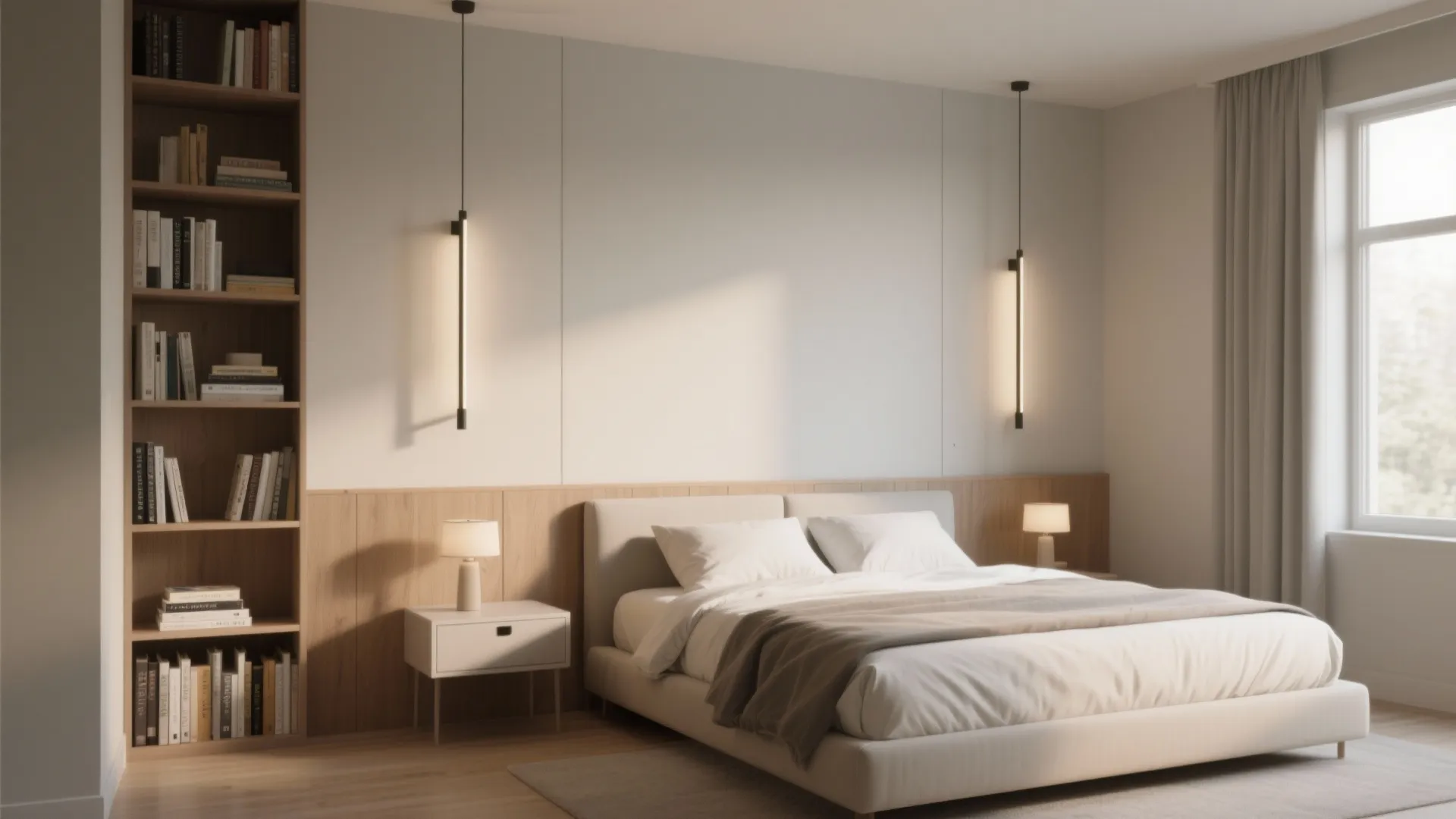 2. Anchor the bed to a half-wall or bookcase headboard