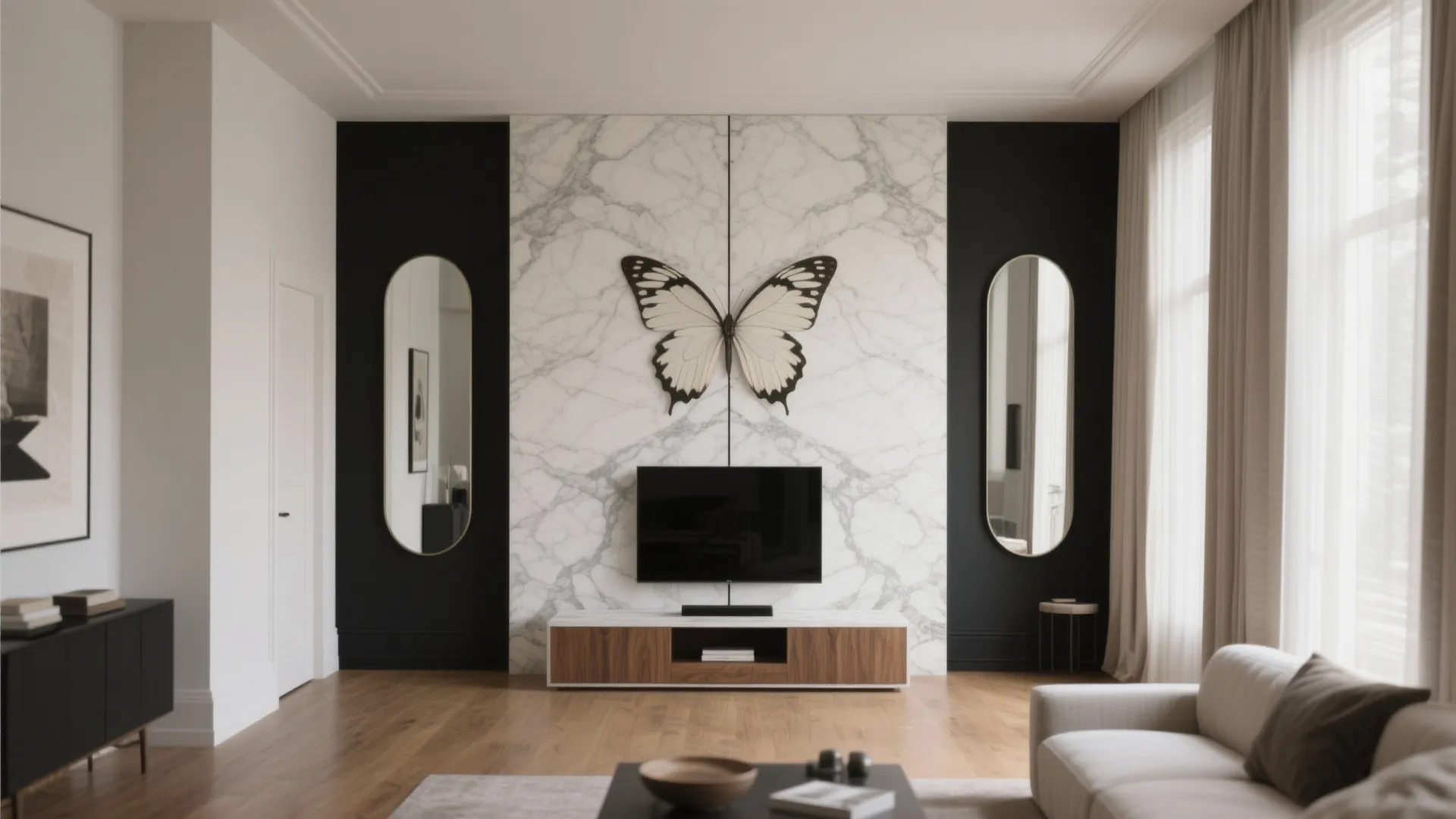 Bookmatched Marble Feature Walls: Symmetry That Enlarges a Room