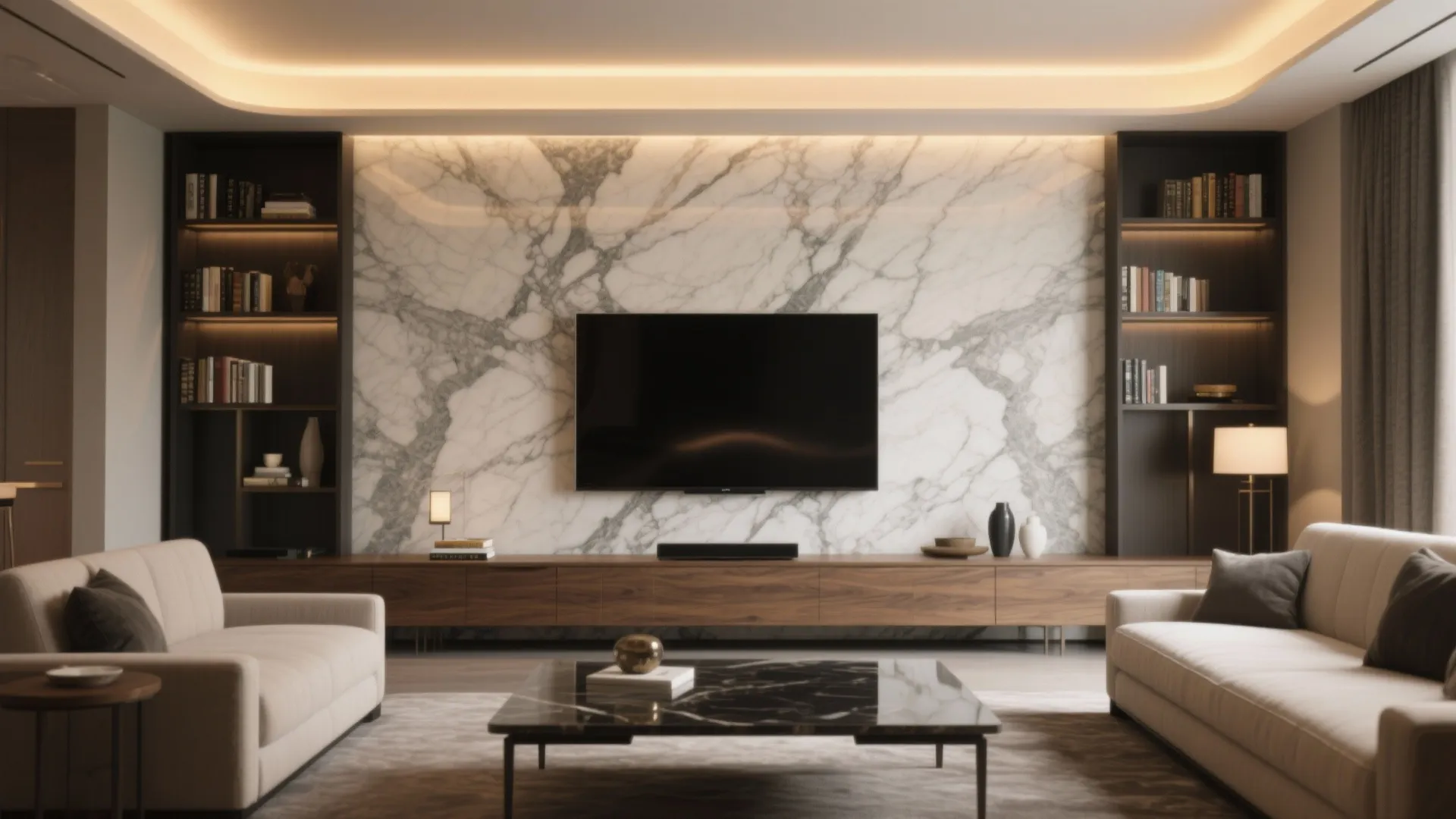 Veined Stone and Bookmatched Patterns with Quiet Lighting