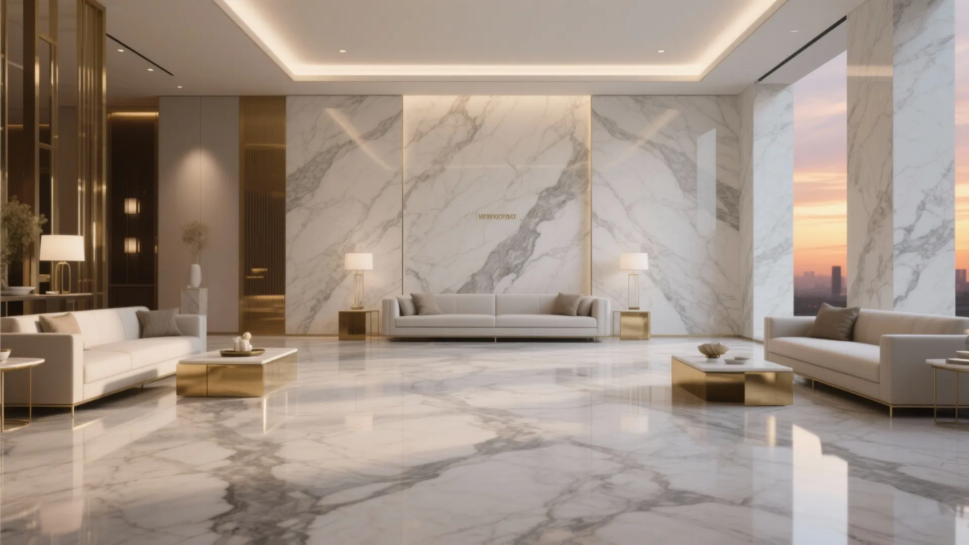 Polished Marble-Effect Porcelain and Bookmatched Drama