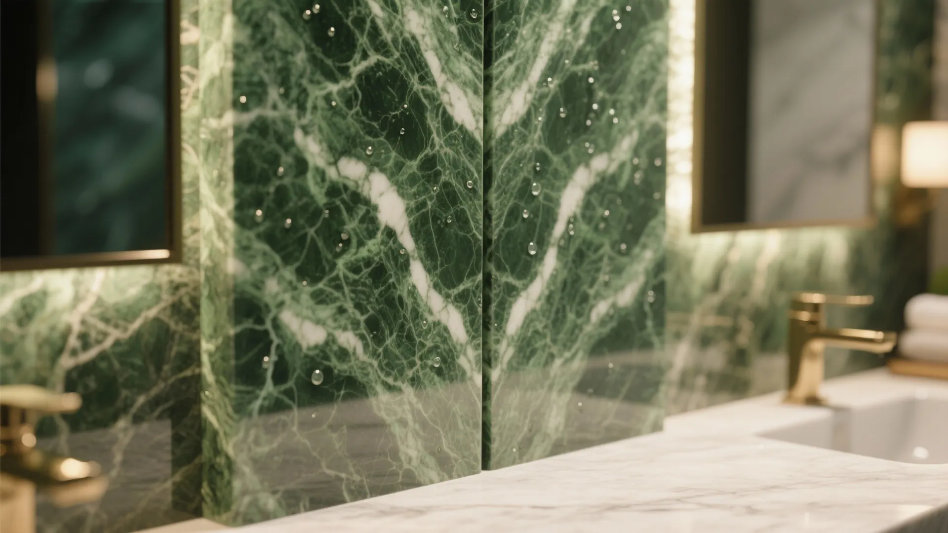 1. Accent Wall with Bookmatched Marble