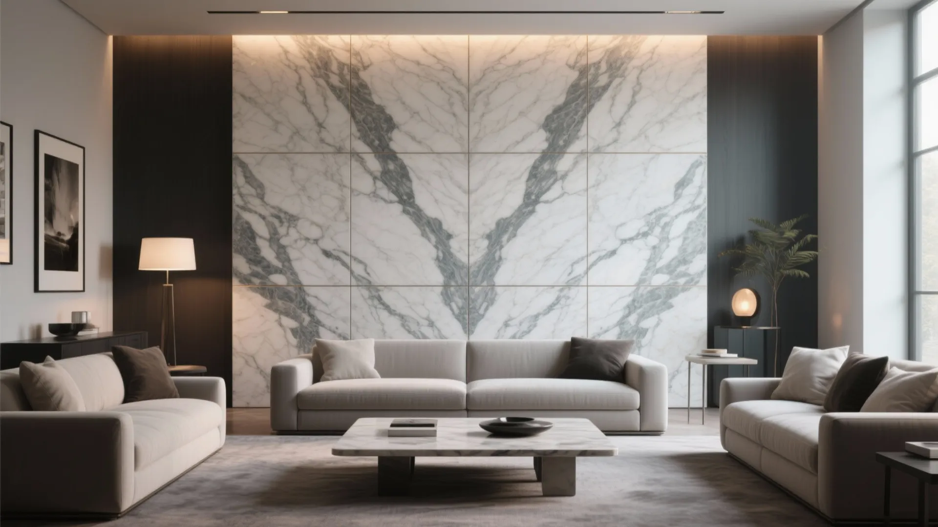 2. Bookmatched marble effect as a focal point
